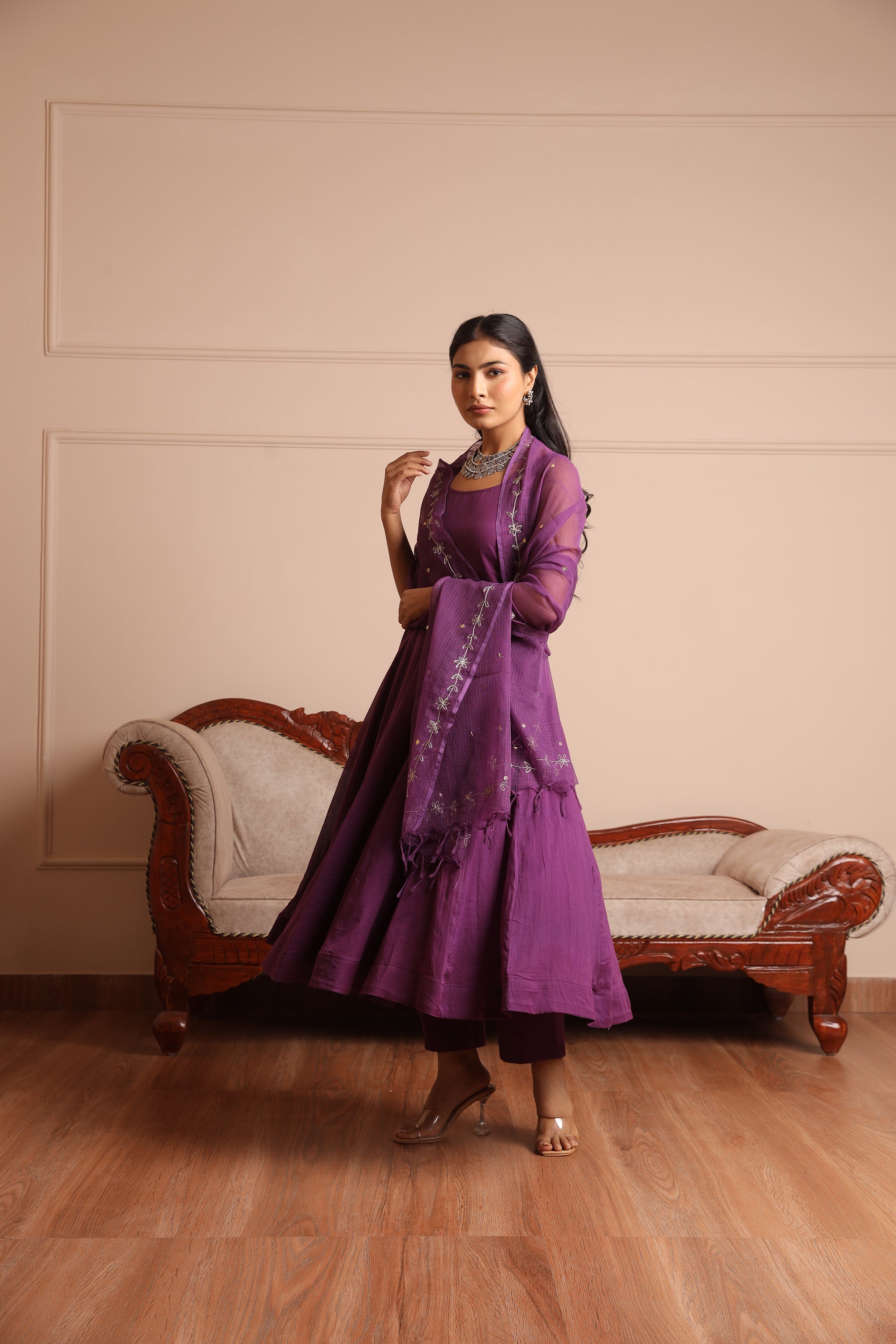 Voilet Mulmul Anarkali Set - Asrumo