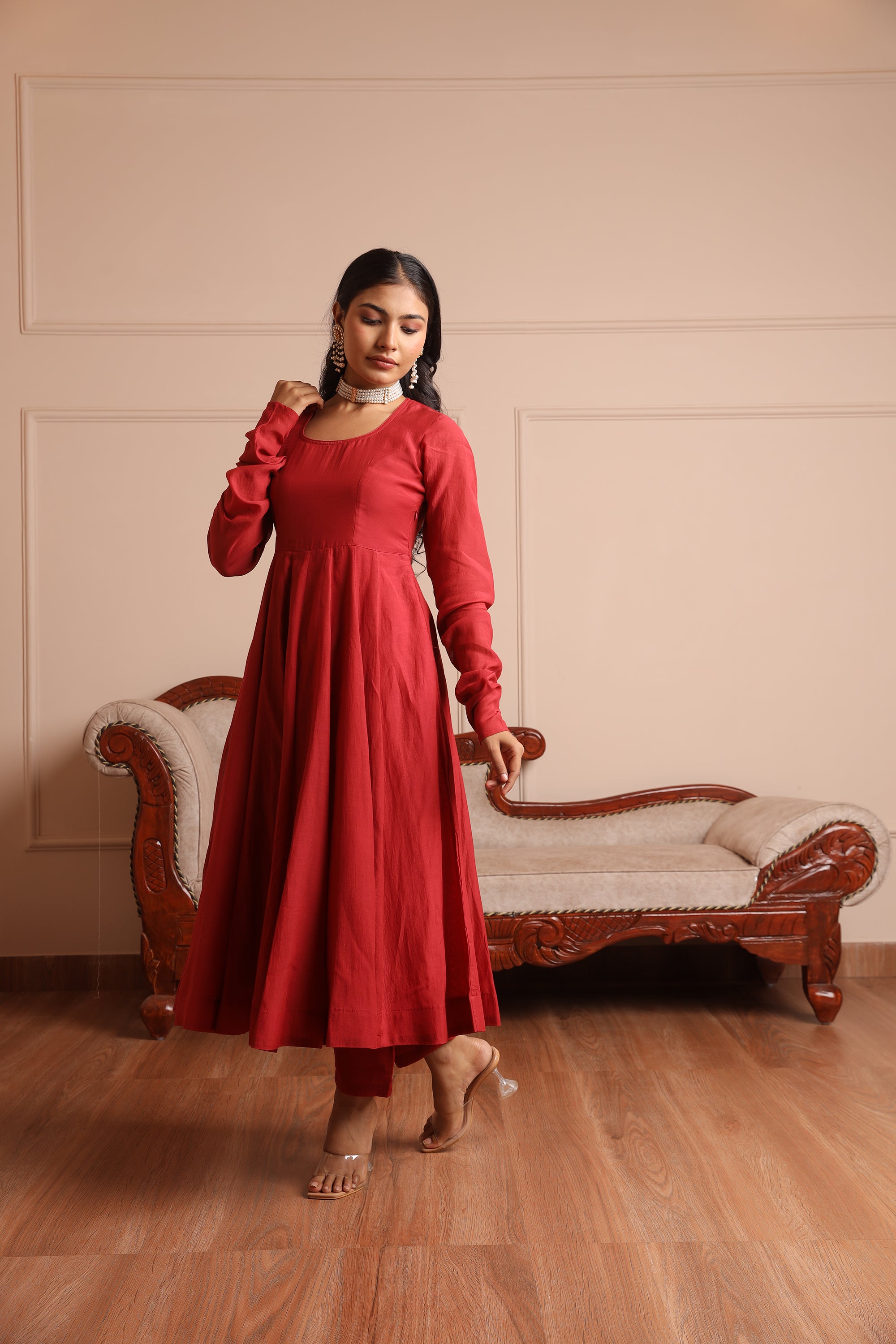 Maroon chanderi anarkali suit - Asrumo
