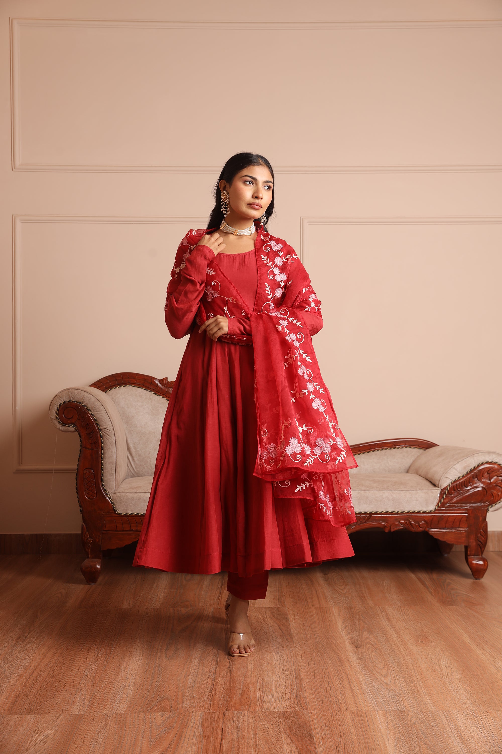 Maroon chanderi anarkali suit - Asrumo