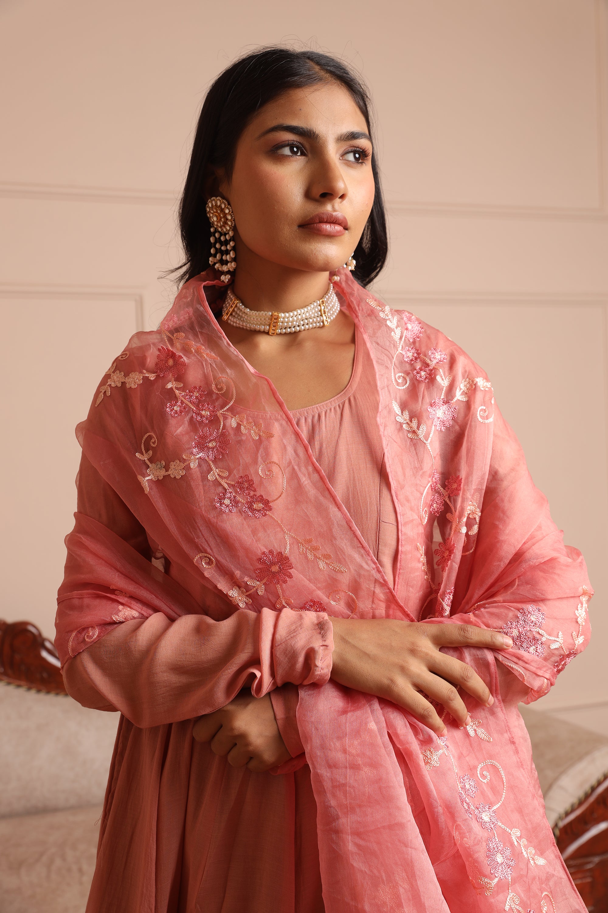 Peach anarkali suit- Asrumo