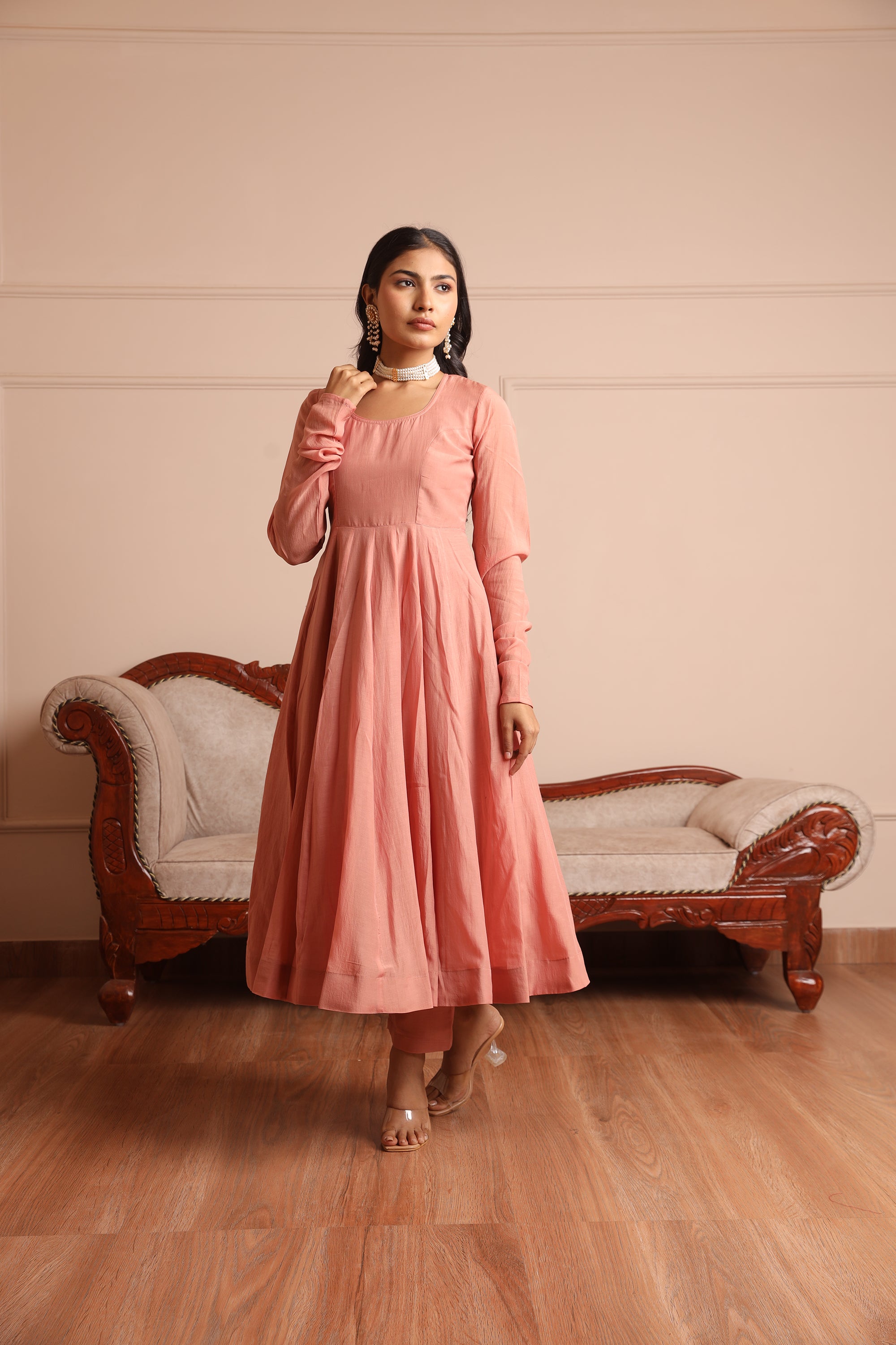 Peach anarkali suit- Asrumo