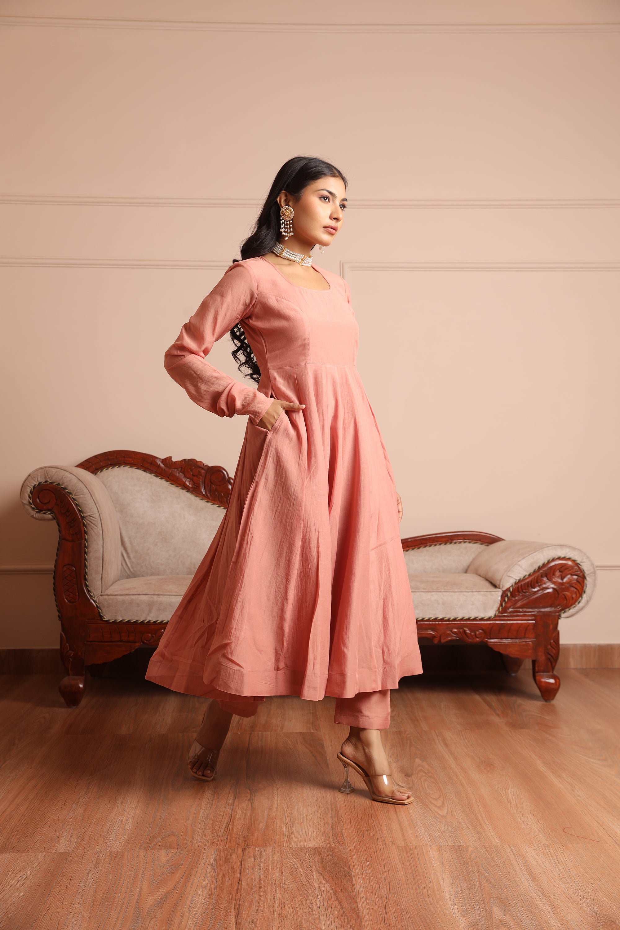 Peach anarkali suit- Asrumo