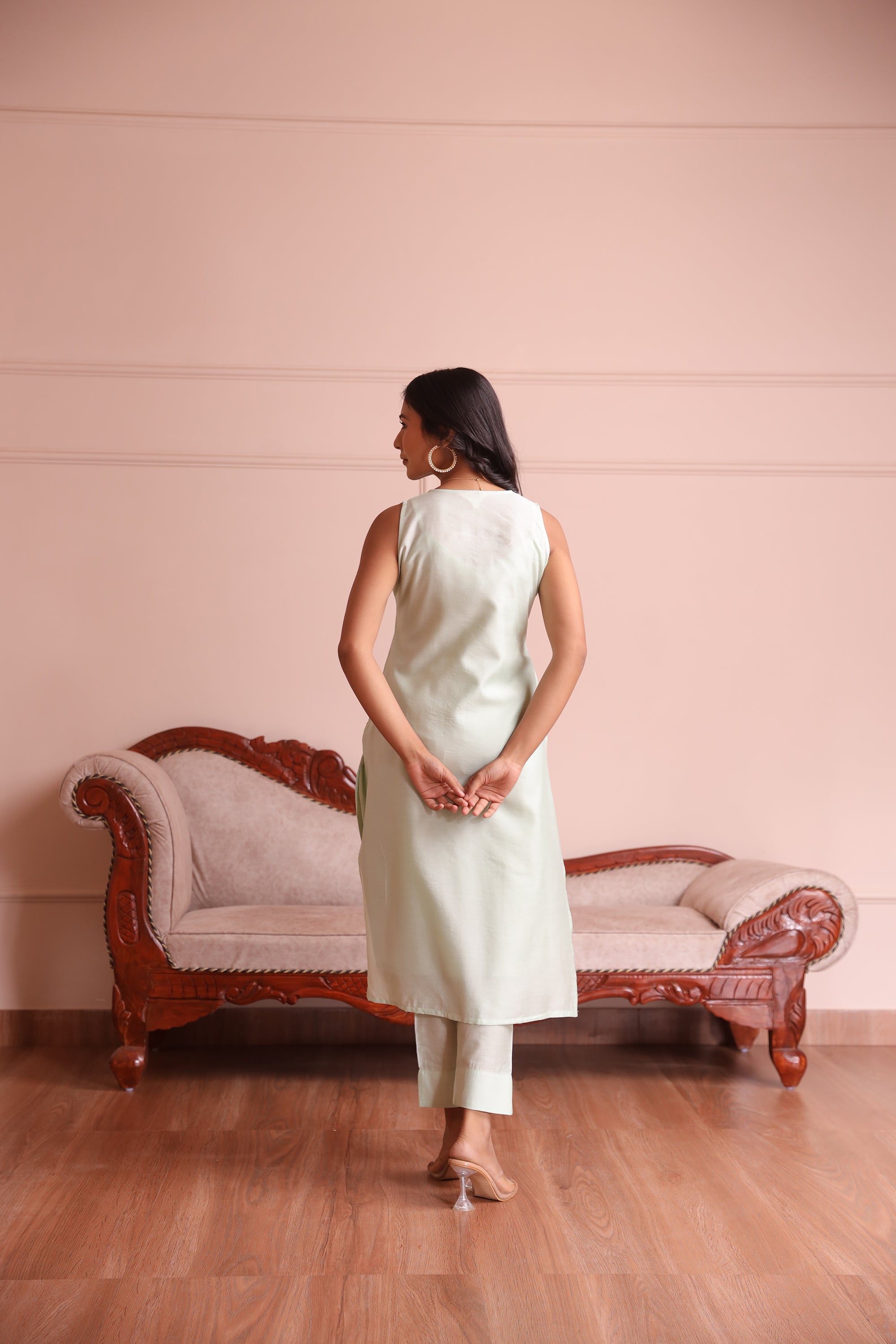 Pista Chanderi Embroidered Straight Set - Asrumo