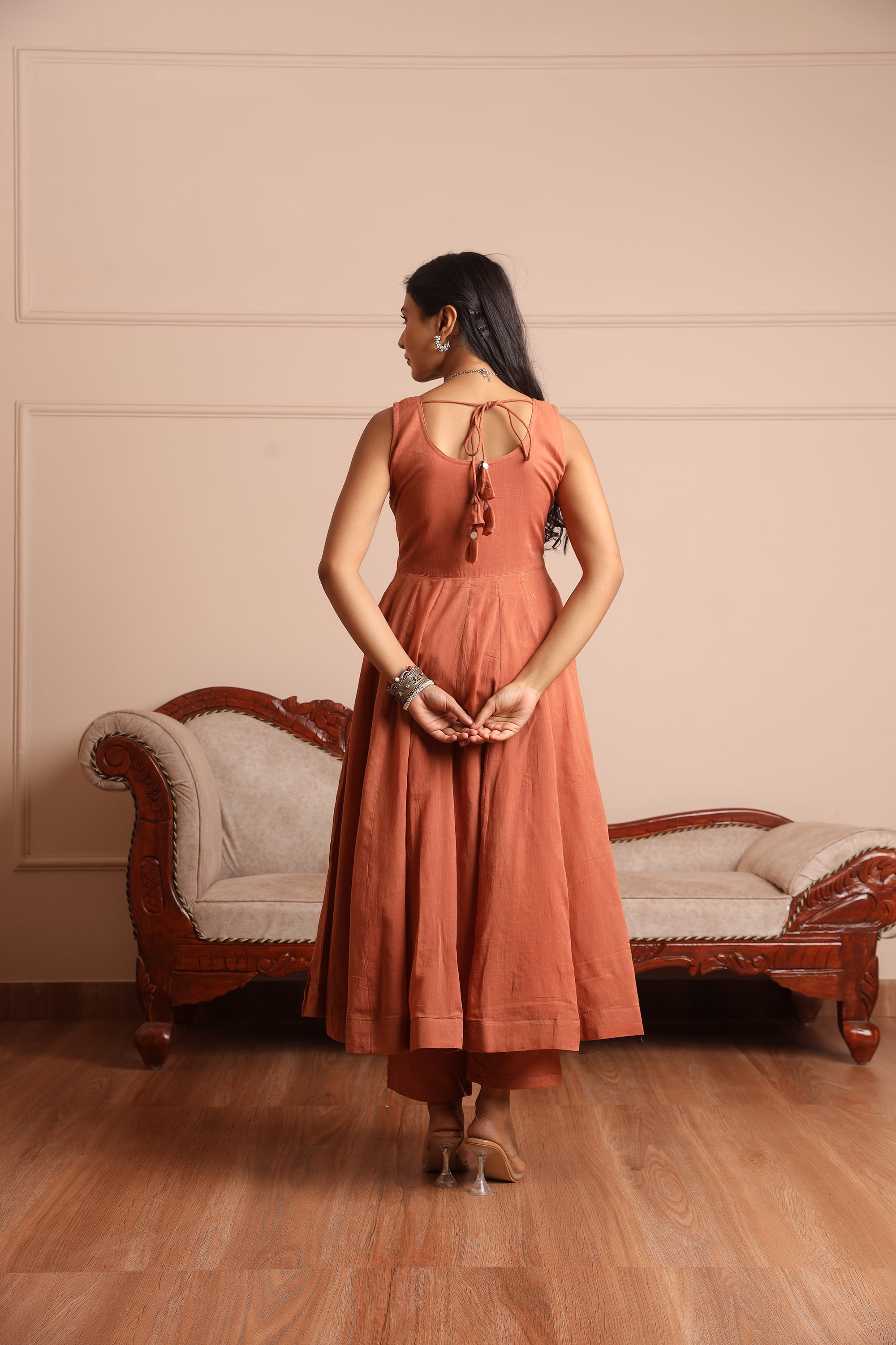 Brown Mulmul Anarkali Set - Asrumo