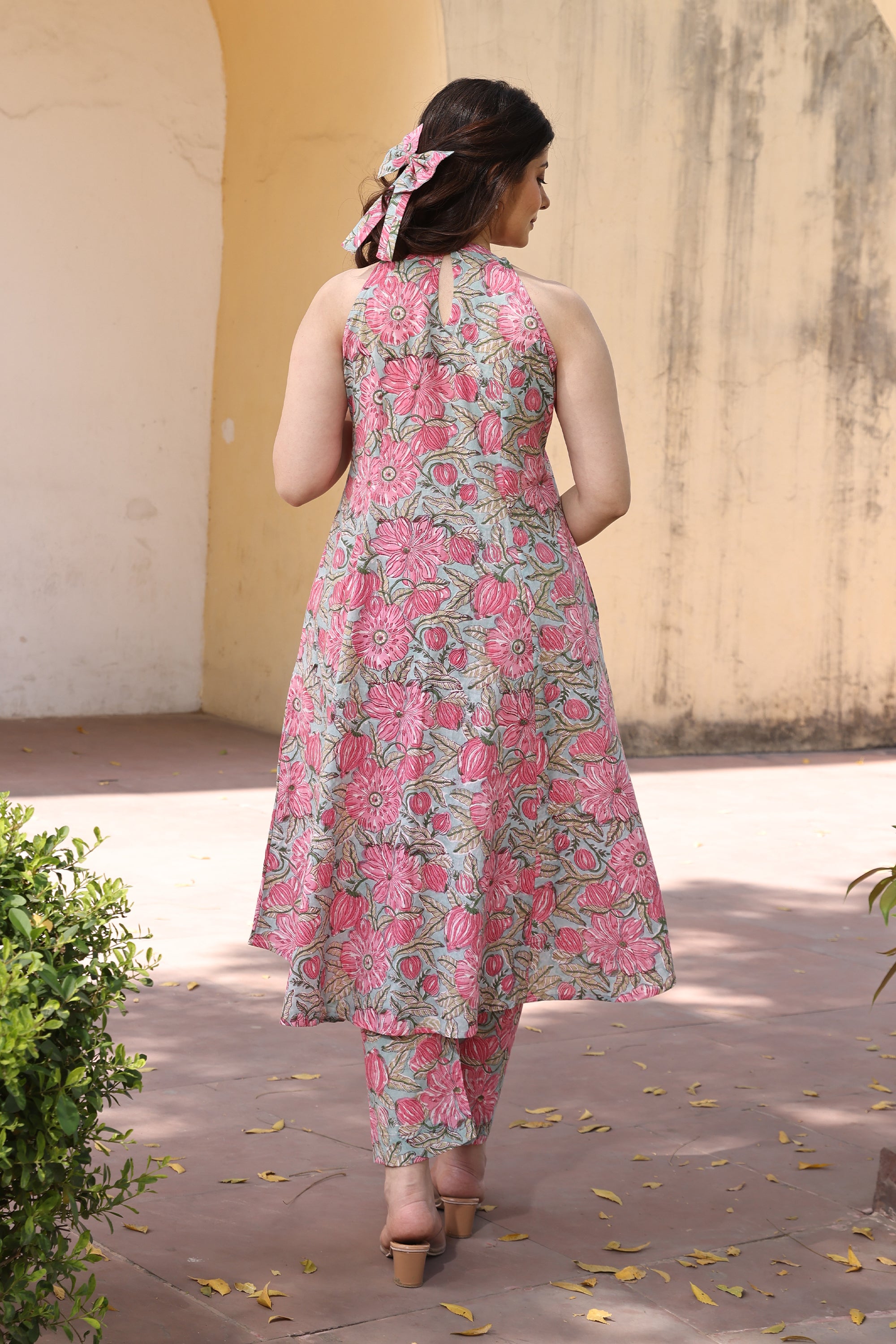 Pink Mint Jaali Handblock Print Cotton Suit Set