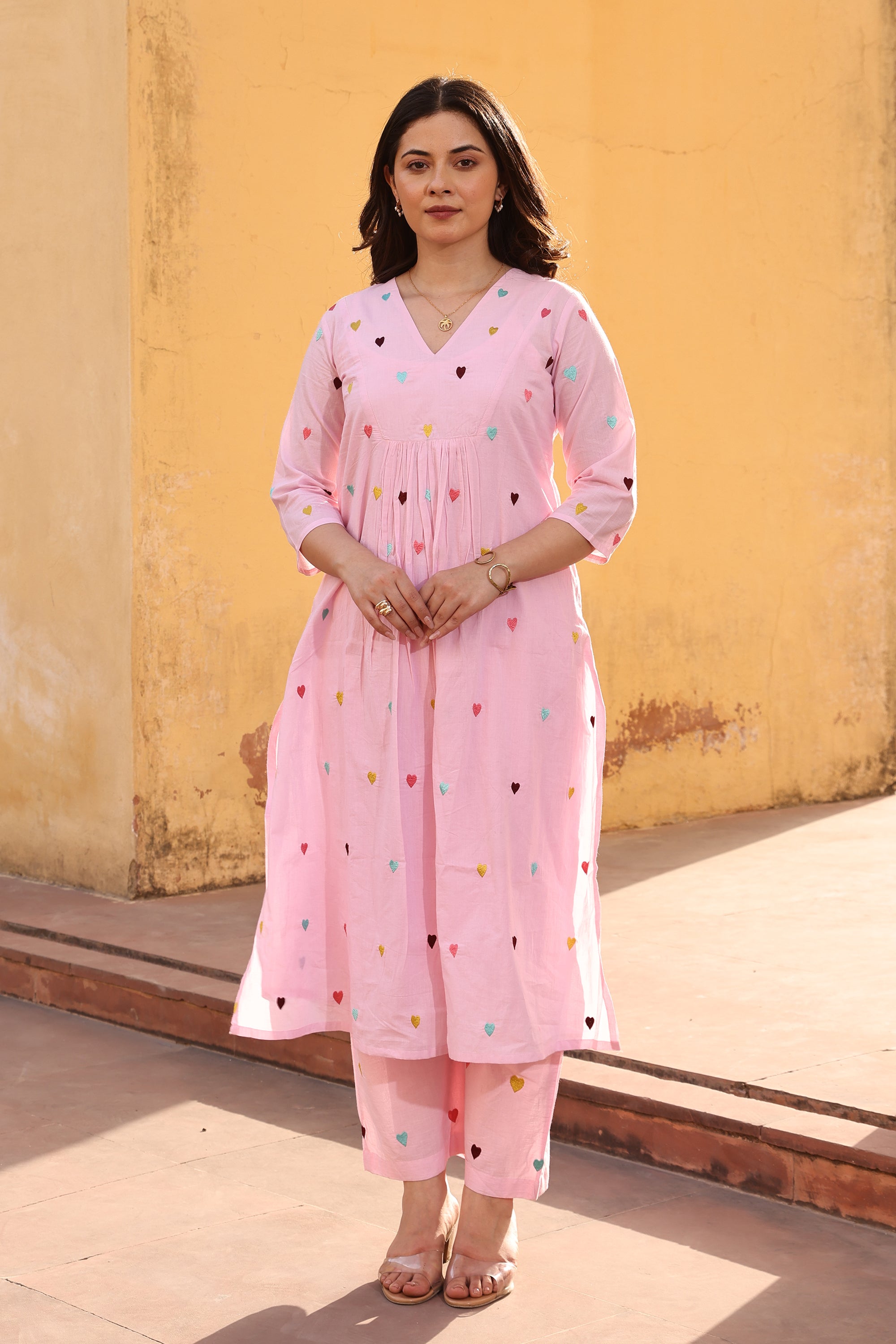 Light Pink Heart Cotton Straight Set