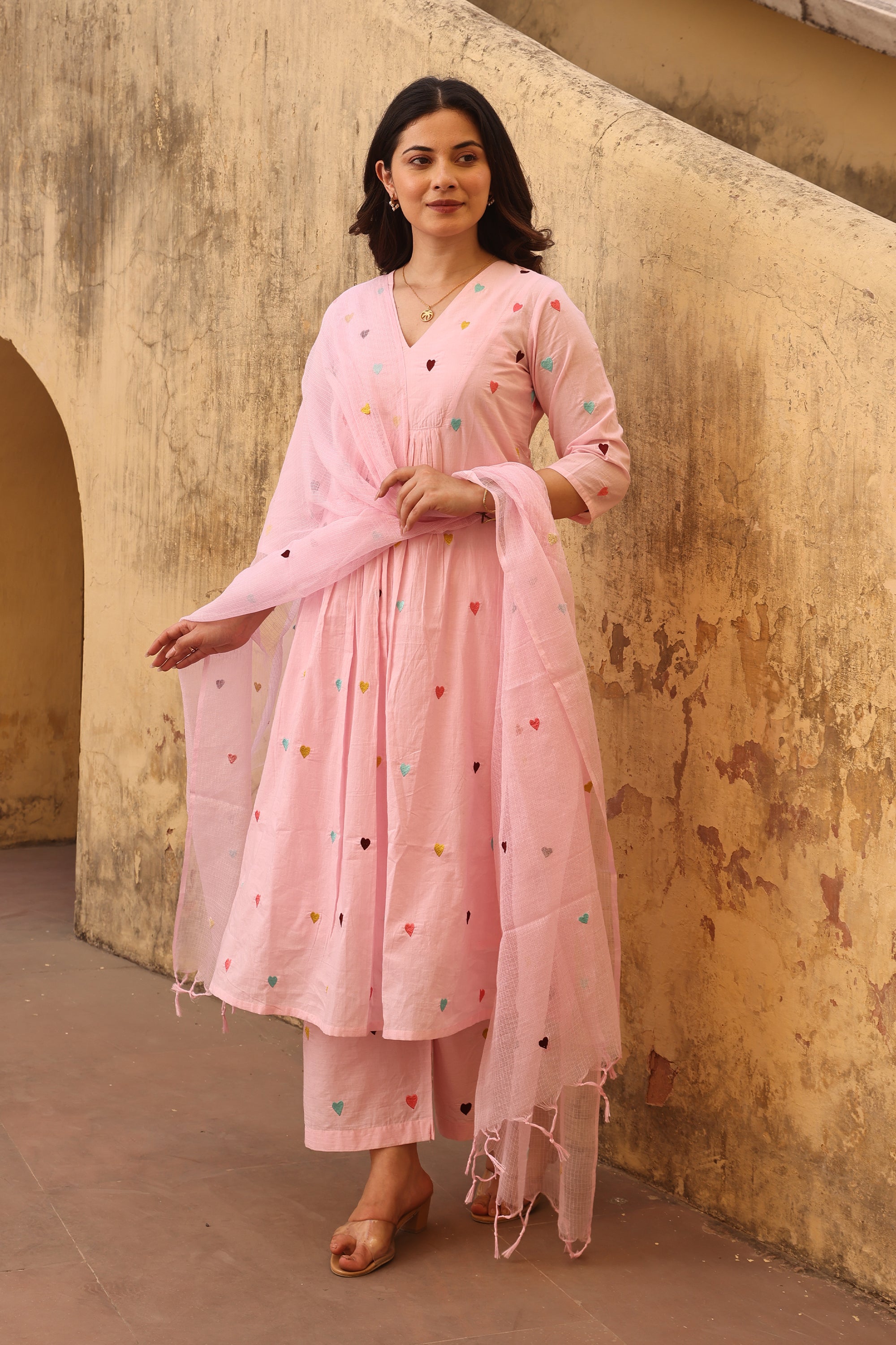 Light Pink Heart Cotton Straight Set