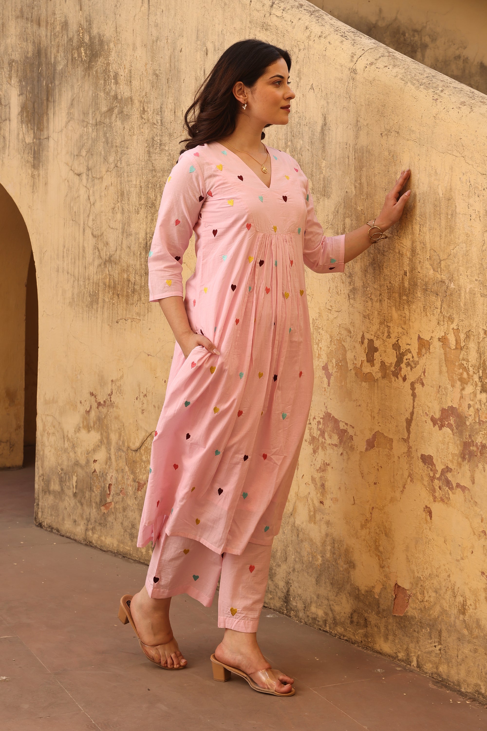 Light Pink Heart Cotton Straight Set