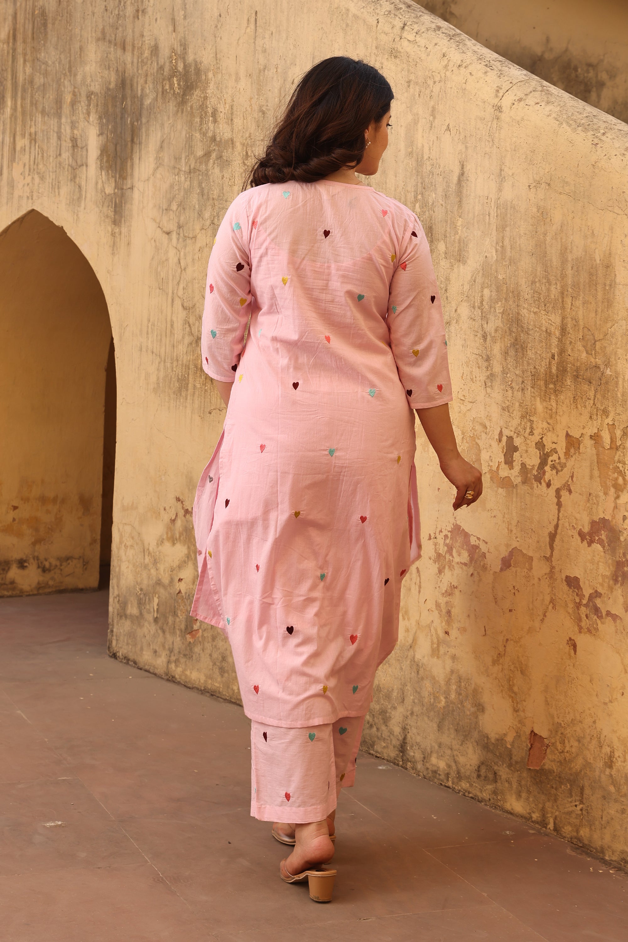 Light Pink Heart Cotton Straight Set