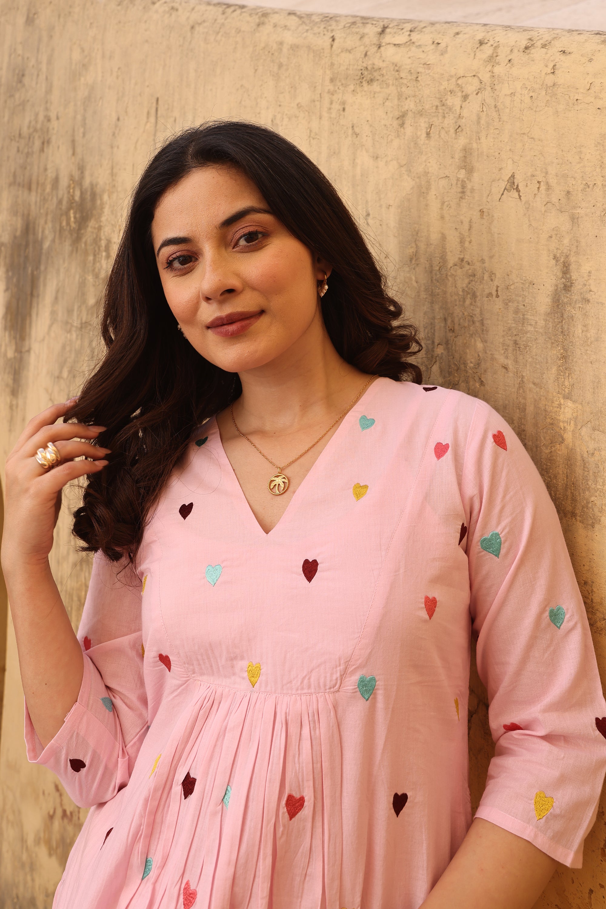 Light Pink Heart Cotton Straight Set