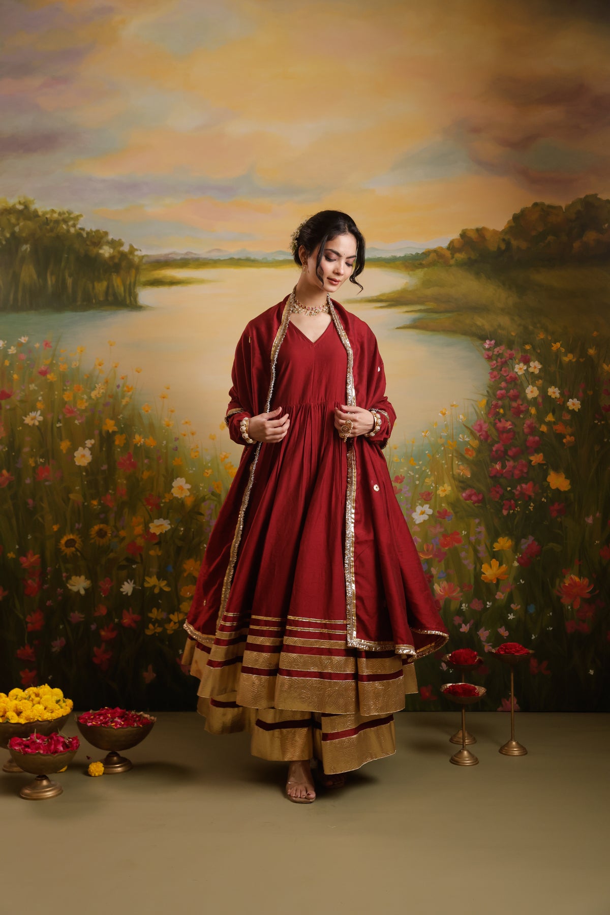 Ruhani Maroon Chanderi Anarkali Set | AS-PFC-3 (5).jpg