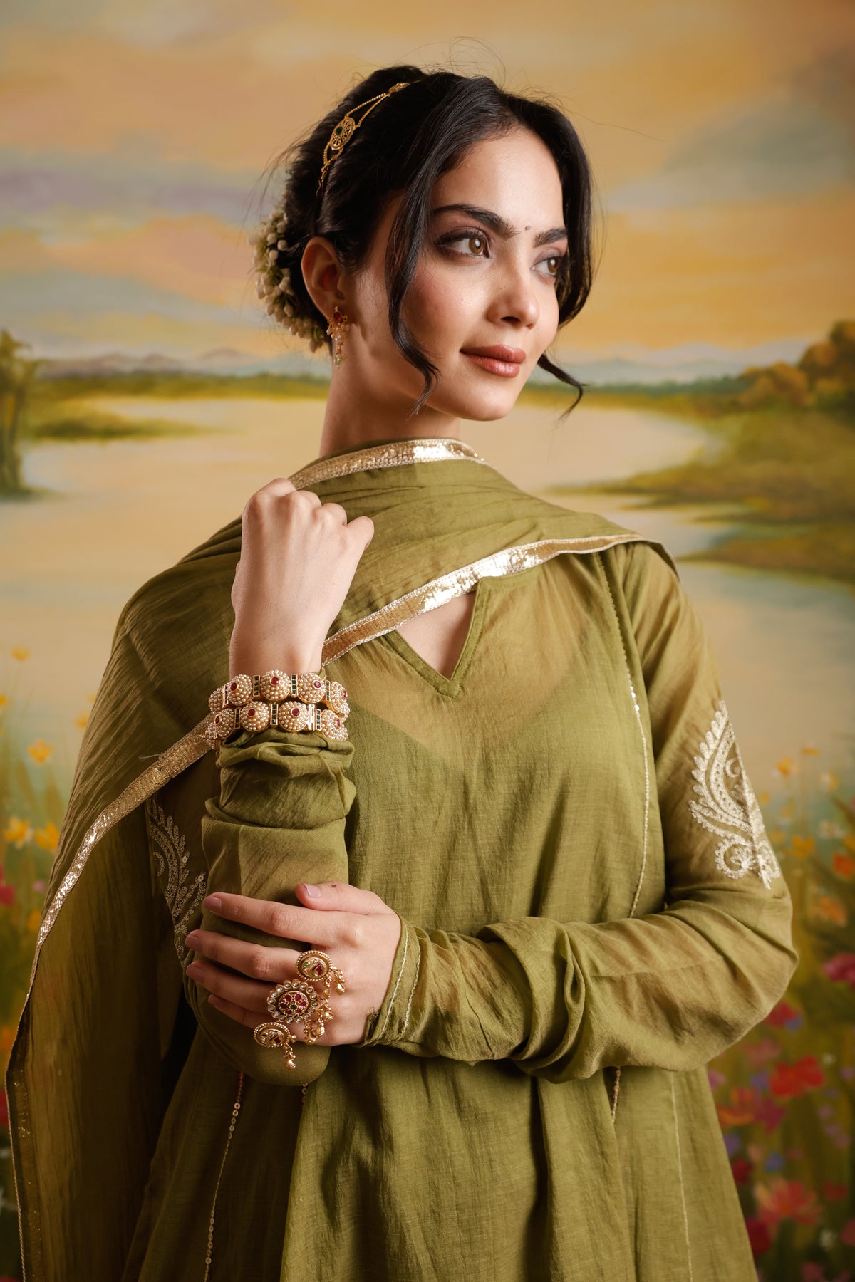 Saanjh Olive Green Chanderi Suit Set | AS-PFC-6 (4).jpg