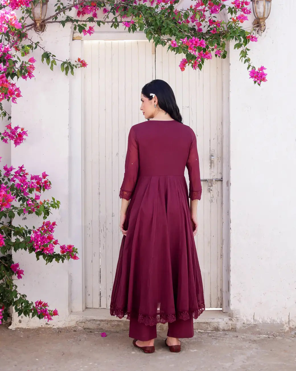 Merlot Wine Cotton Mulmul Taari Embellished Anarkali Suit Set - AS-TTME-10 (3)