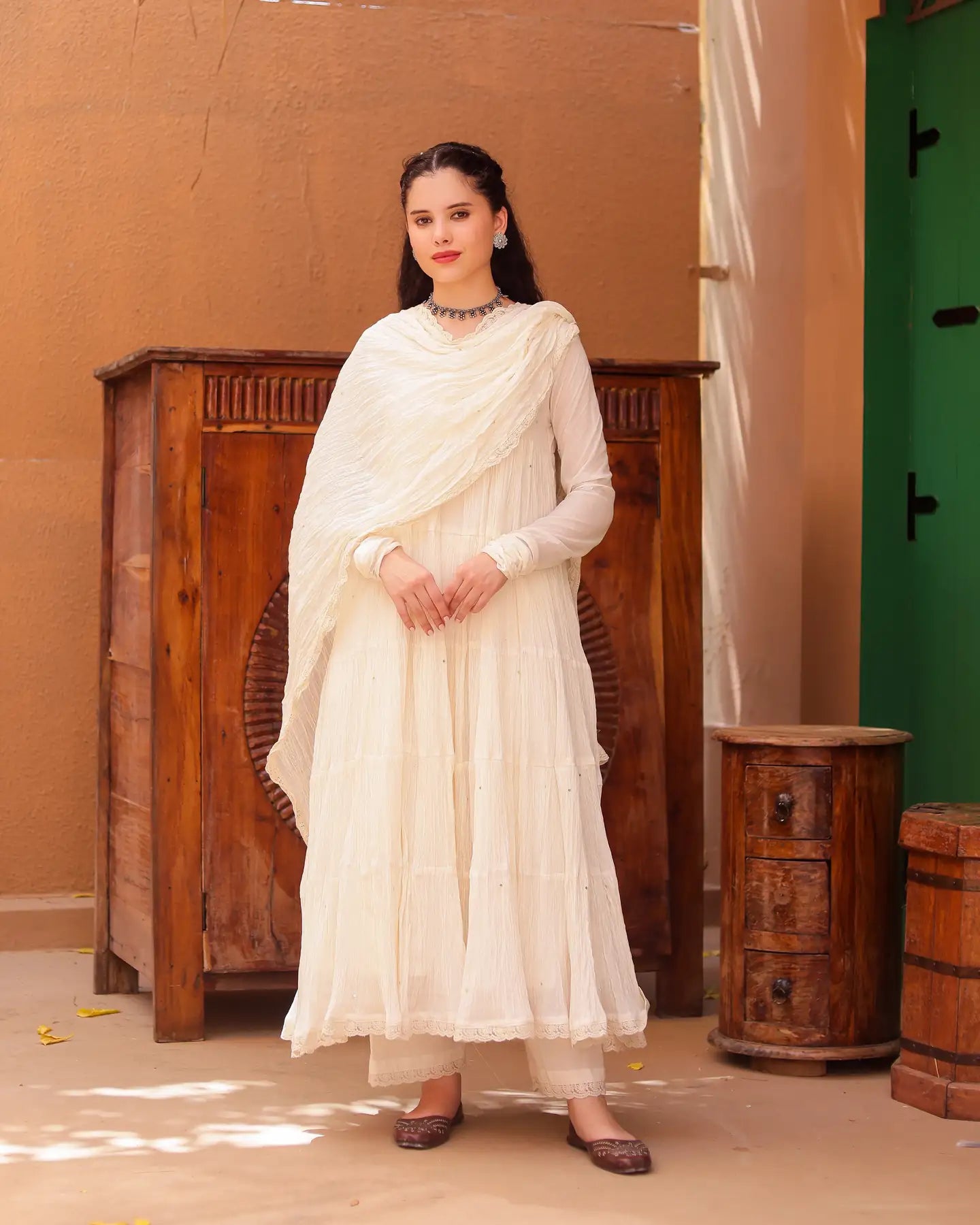 Ivory Noor Cotton Mulmul Anarkali Suit Set with Taari Work Dupatta - AS-TTME-12 (3)