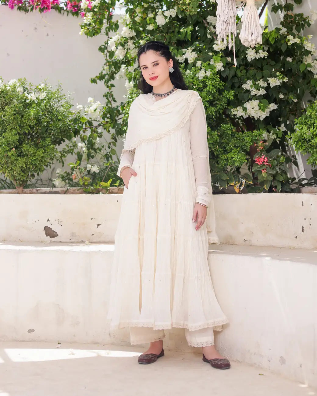 Ivory Noor Cotton Mulmul Anarkali Suit Set with Taari Work Dupatta - AS-TTME-12 (6)