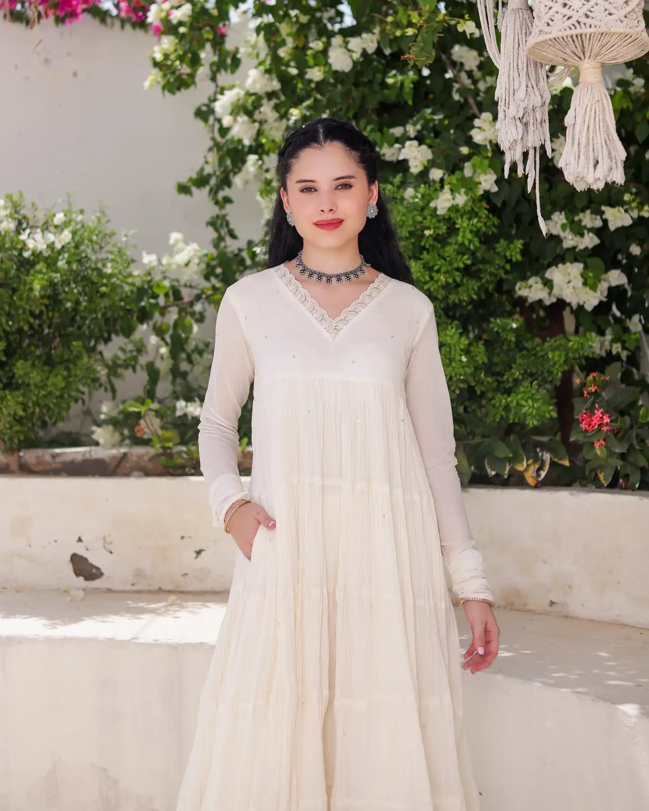 Ivory Noor Cotton Mulmul Anarkali Suit Set with Taari Work Dupatta - AS-TTME-12 (9)