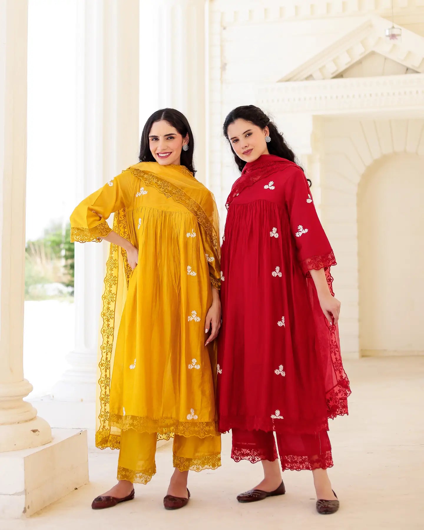 Solea Golden Chanderi Aari Embroidered Kurta Palazzo Set with Lace Dupatta - AS-TTME-14 (1)