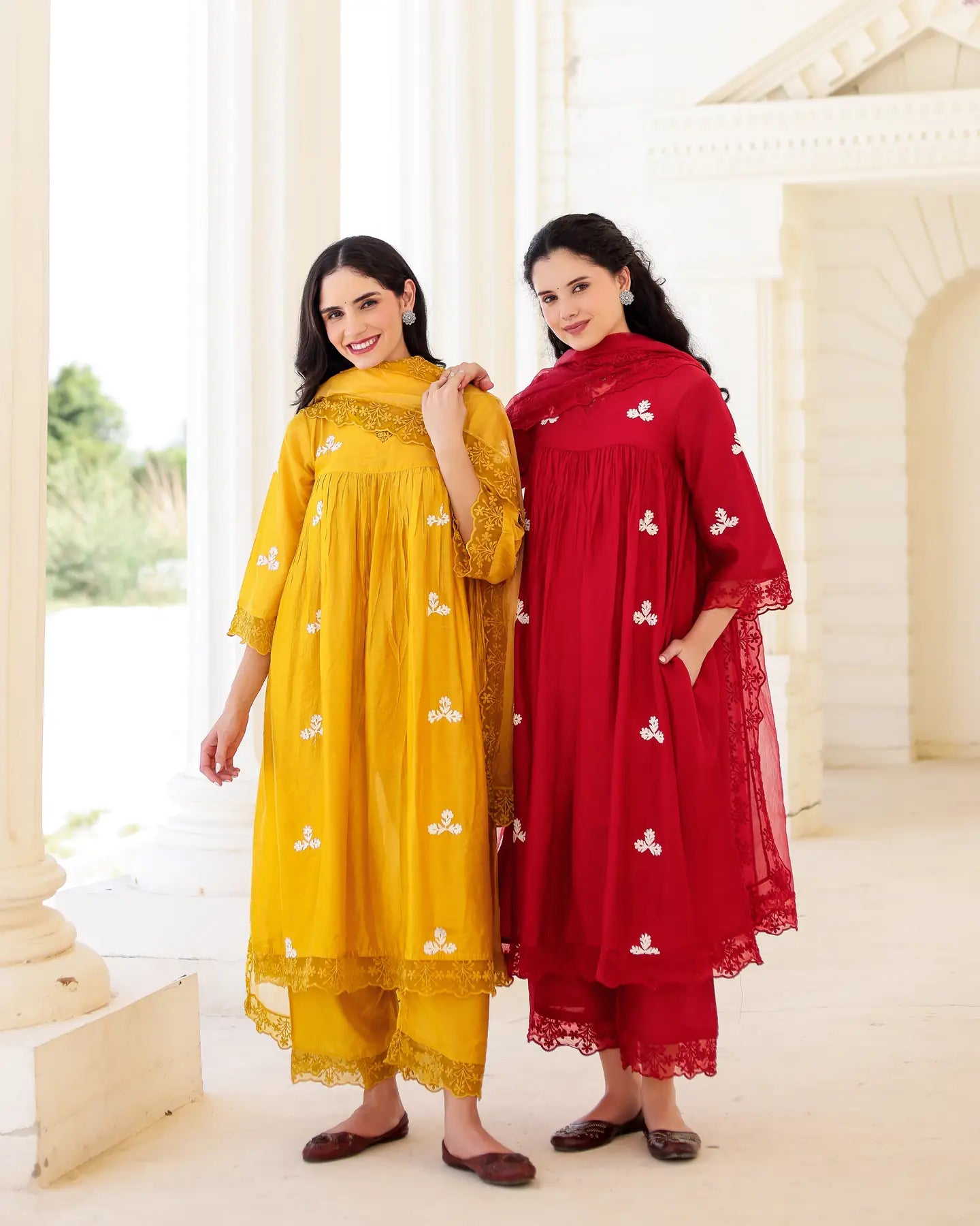 Solea Golden Chanderi Aari Embroidered Kurta Palazzo Set with Lace Dupatta - AS-TTME-14 (9)