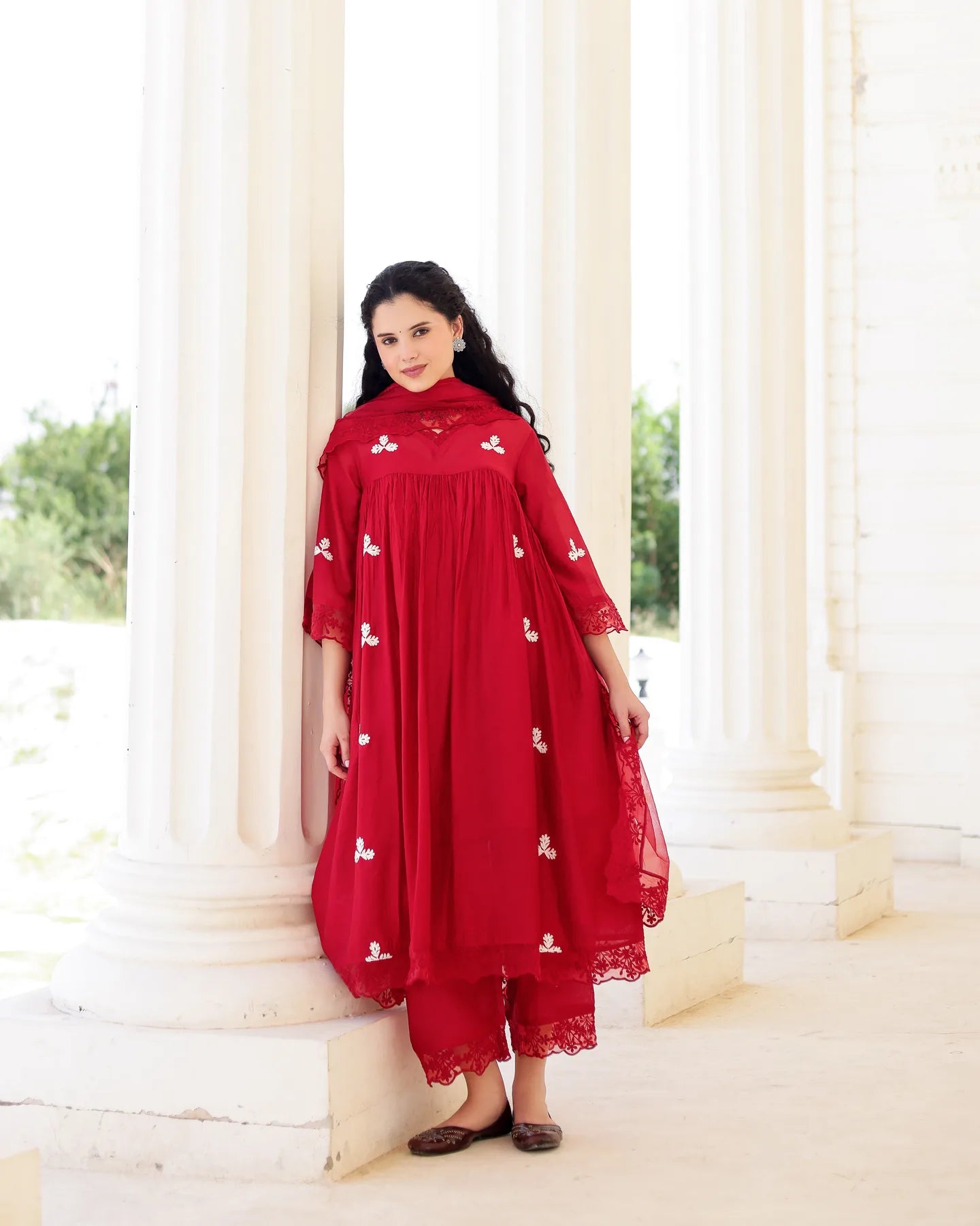 Rouge Ruby Red Chanderi Aari Embroidered Kurta Palazzo Set with Dupatta - AS-TTME-15 (8)