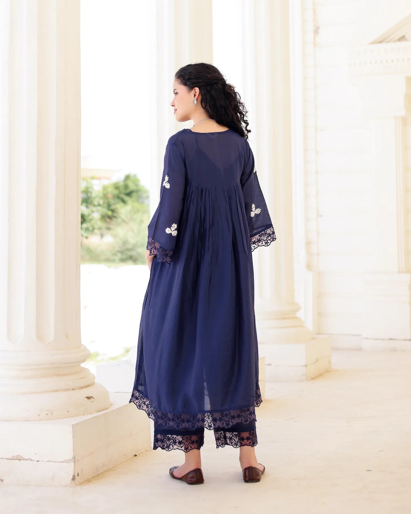 Midnight Muse Navy Chanderi Aari Embroidered Kurta Palazzo Set - AS-TTME-16 (2)
