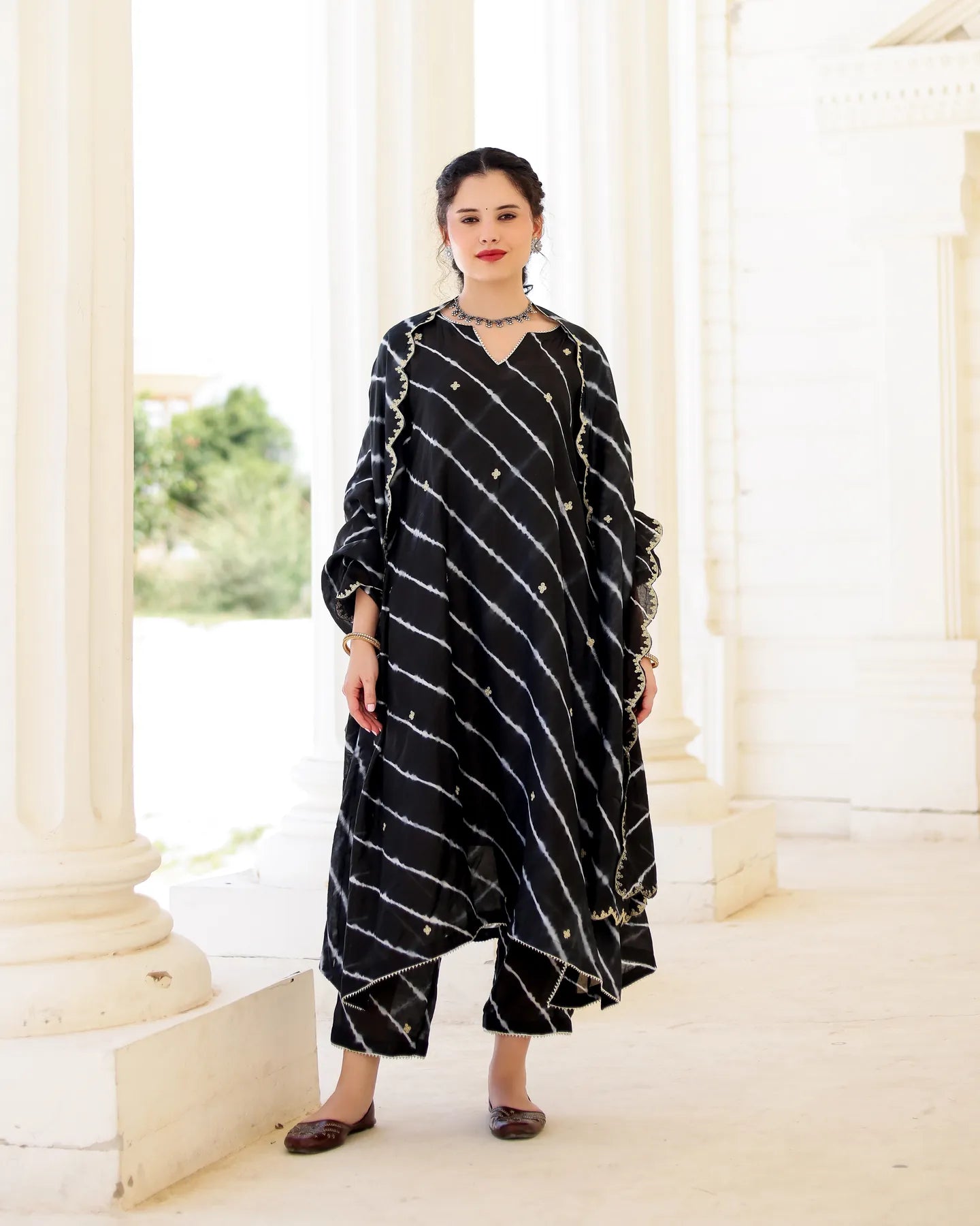 Nero Black Chanderi Hand Dyed Leheriya Kurta Set with Zari Aari Embroidery - AS-TTME-18 (3)