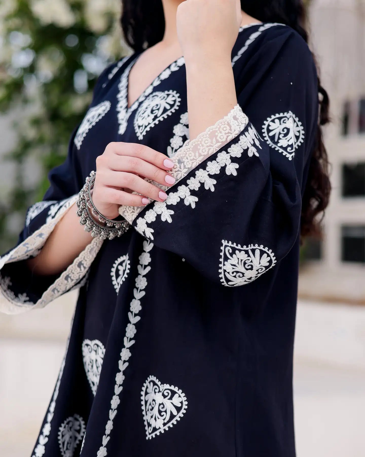 Noir Handcrafted Black Embroidered Kurta Palazzo Set with Organza Dupatta - AS-TTME-1 (1)