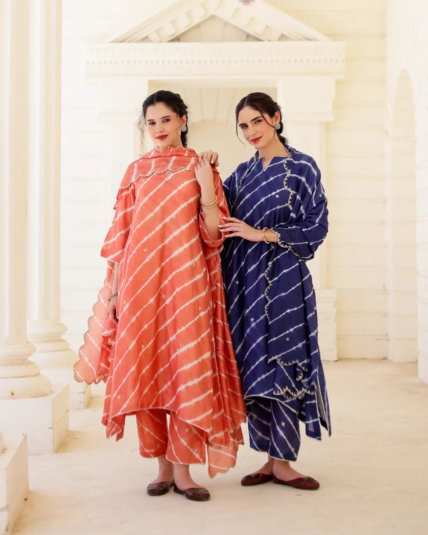 Terracotta Chanderi Hand Dyed Leheriya Kurta Set with Zari Embroidery - AS-TTME-20 (2)