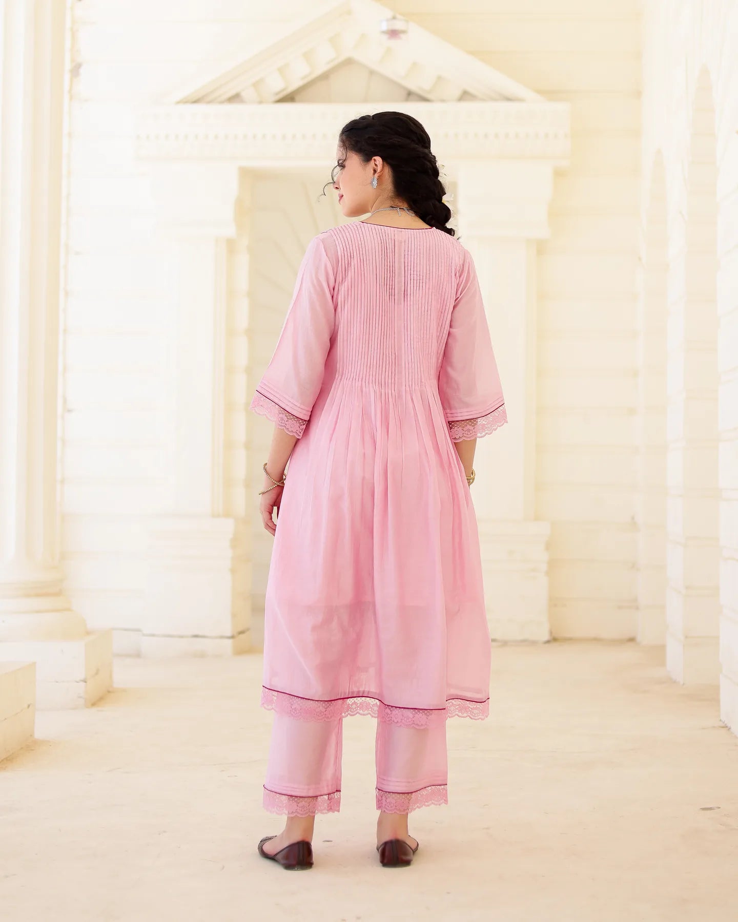 Roselle Blush Pink Chanderi Aari Embroidered Kurta Palazzo Set with Floral Dupatta - AS-TTME-22 (9)