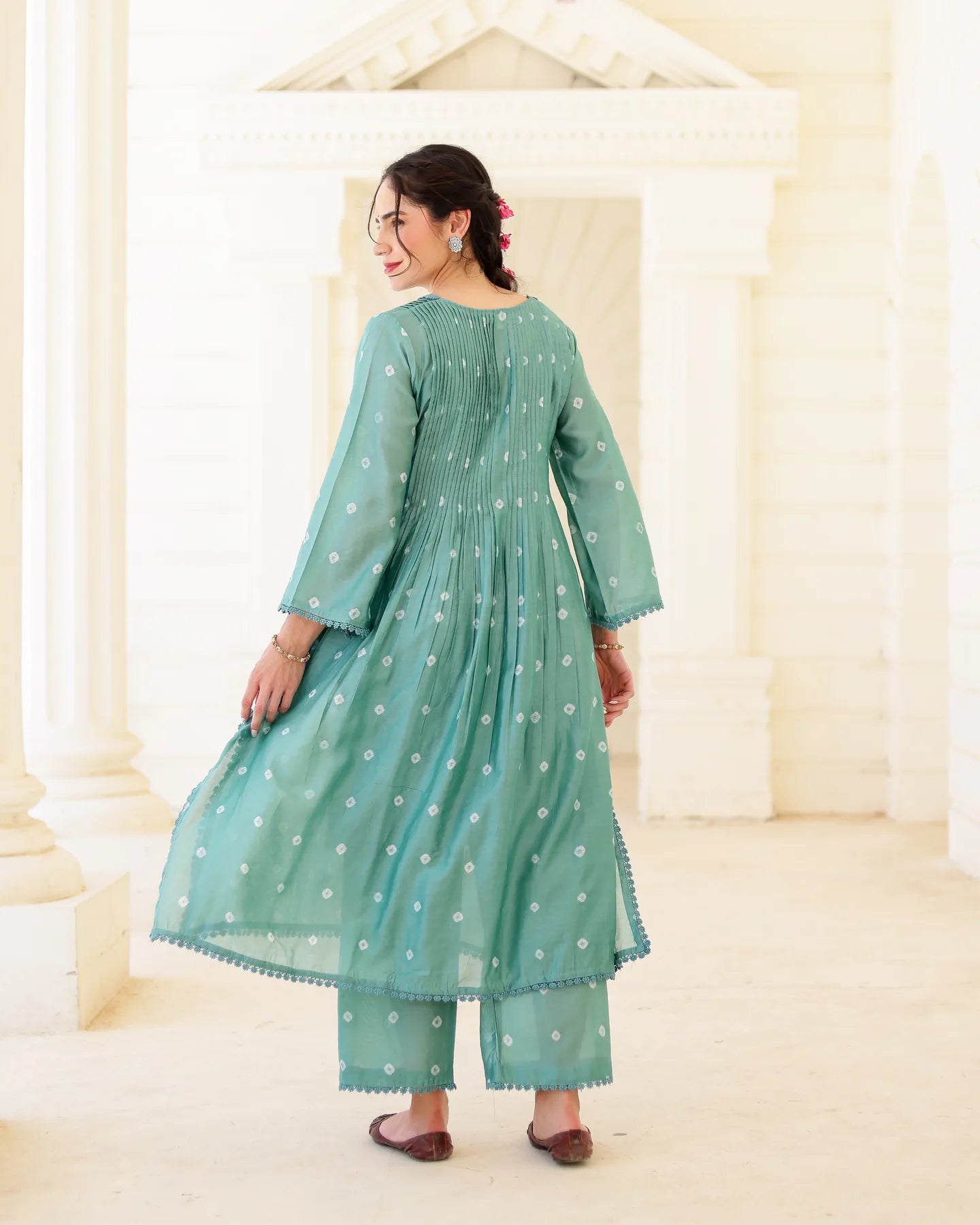 Sage Bloom Green Chanderi Hand Bandhej Suit Set with Dupatta - AS-TTME-23 (2)