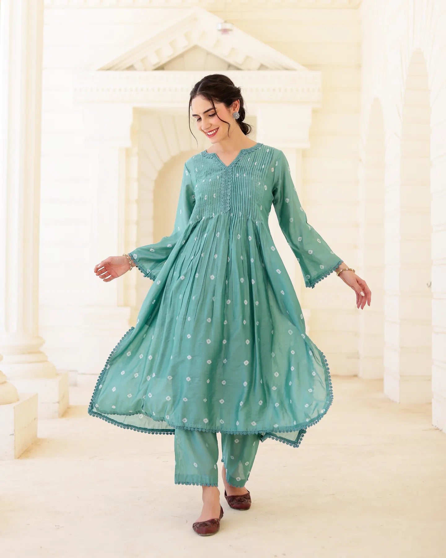 Sage Bloom Green Chanderi Hand Bandhej Suit Set with Dupatta - AS-TTME-23 (3)