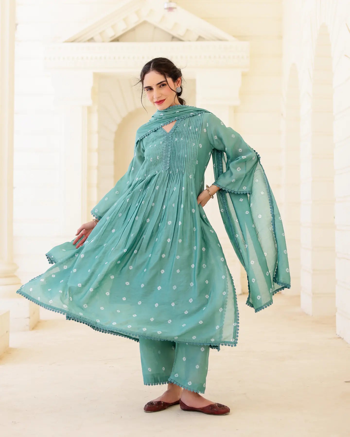 Sage Bloom Green Chanderi Hand Bandhej Suit Set with Dupatta - AS-TTME-23 (6)