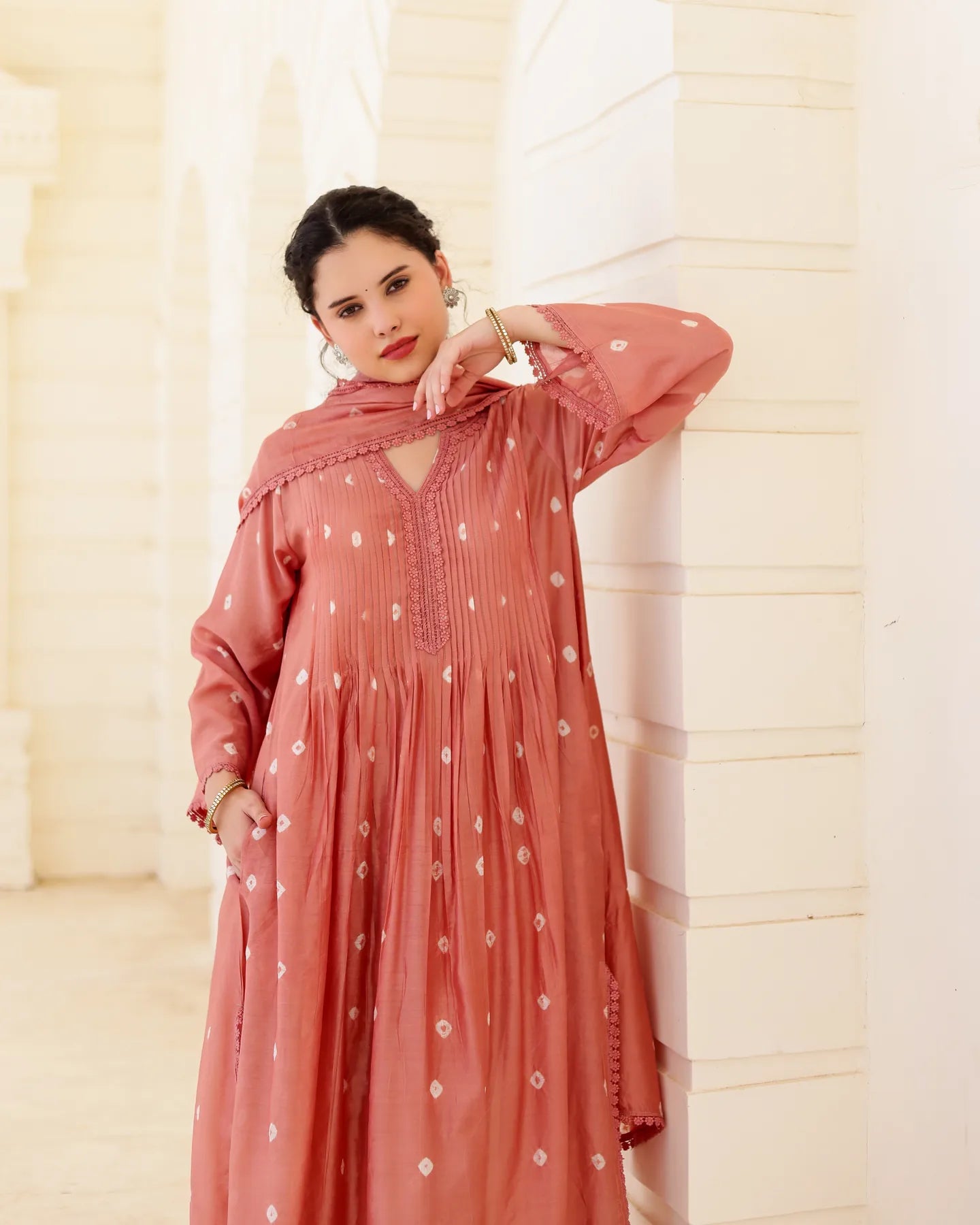 Terra Bloom Chanderi Hand Bandhej Suit Set with Dupatta - AS-TTME-24 (8)