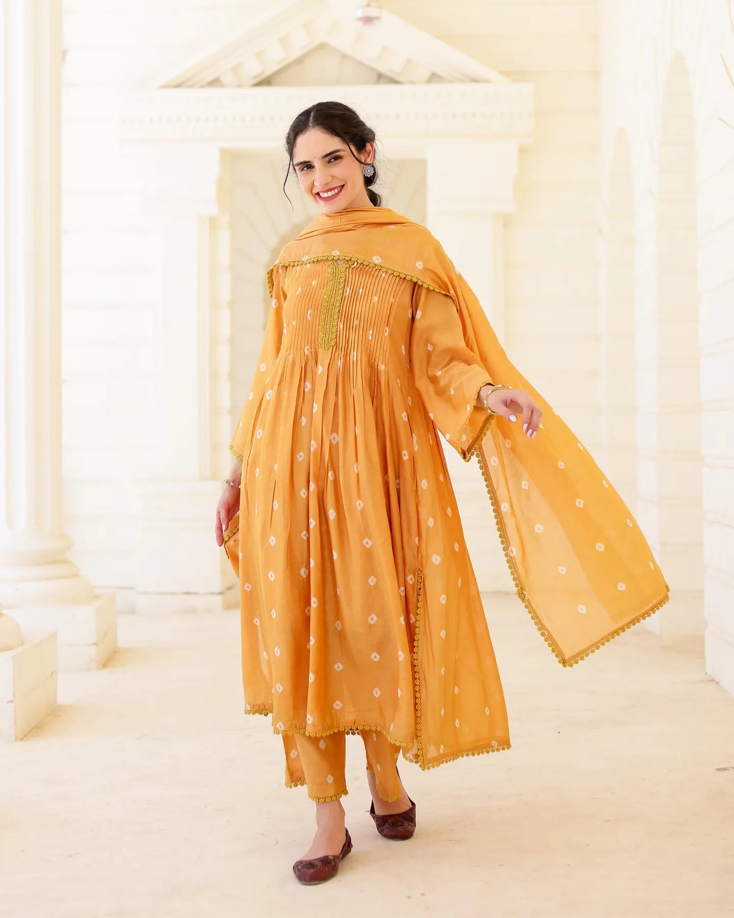 Solara Mustard Yellow Chanderi Hand Bandhej Suit Set with Dupatta - AS-TTME-25 (2)