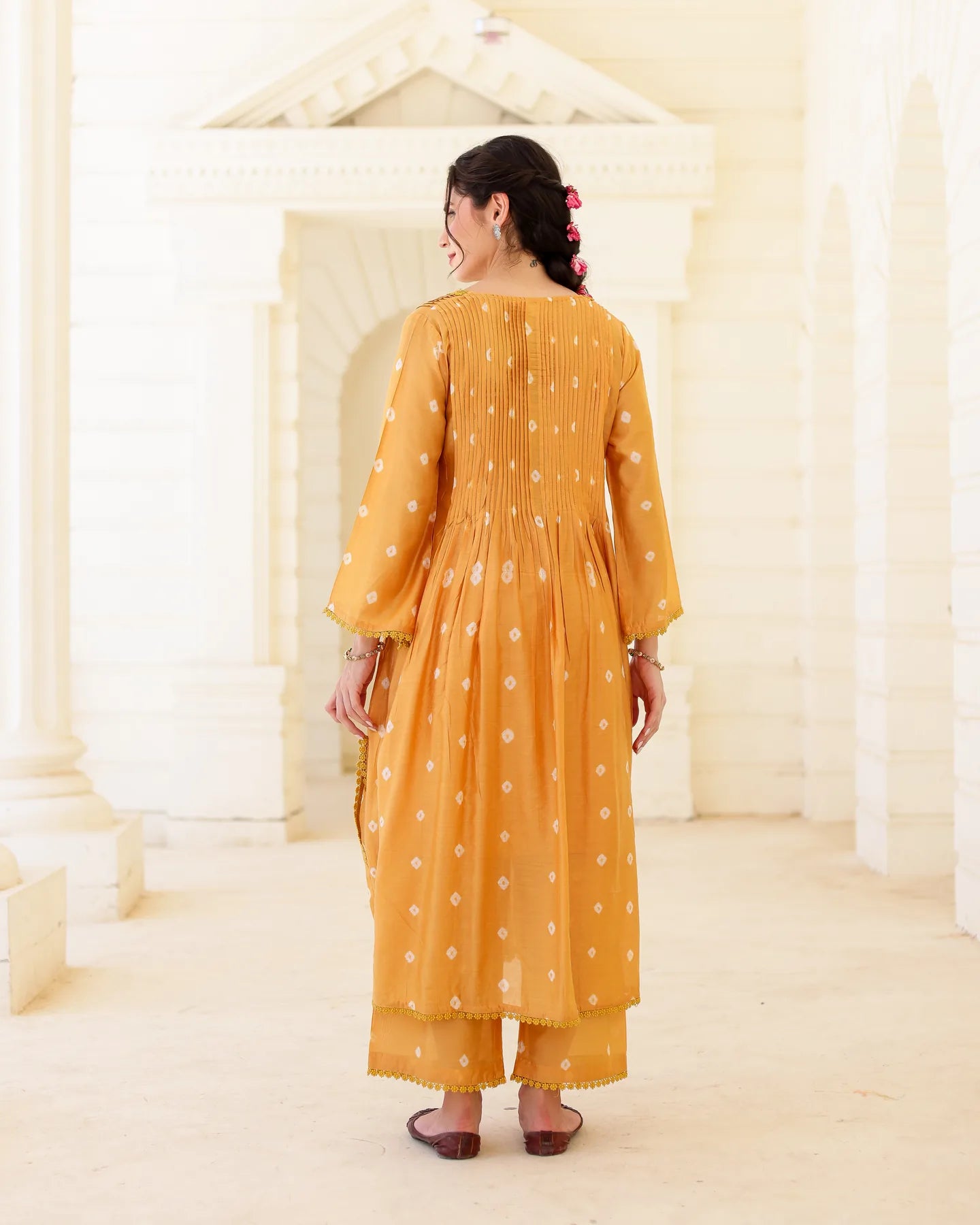 Solara Mustard Yellow Chanderi Hand Bandhej Suit Set with Dupatta - AS-TTME-25 (5)