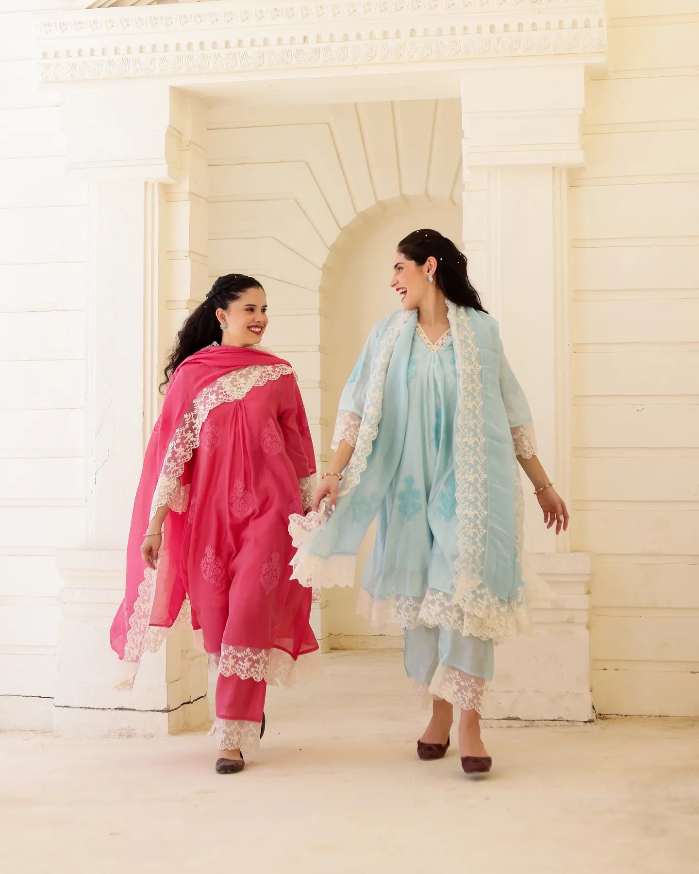 Liora Powder Blue Chanderi Aari Embroidered Suit Set with Lace Dupatta - AS-TTME-27 (2)
