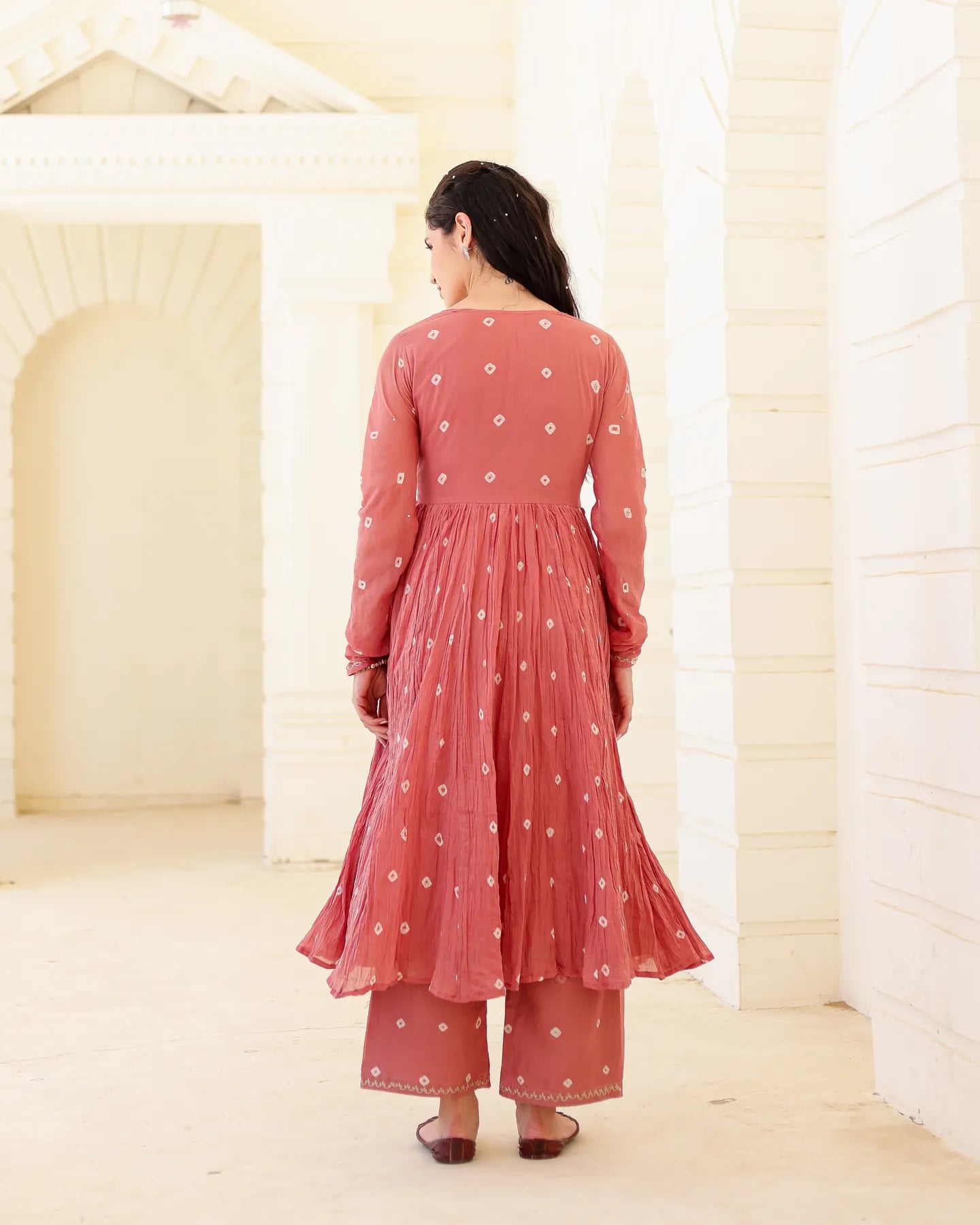 Dusty Rose Cotton Mulmul Bandhani Suit Set with Aari Zari Work - AS-TTME-29 (1)