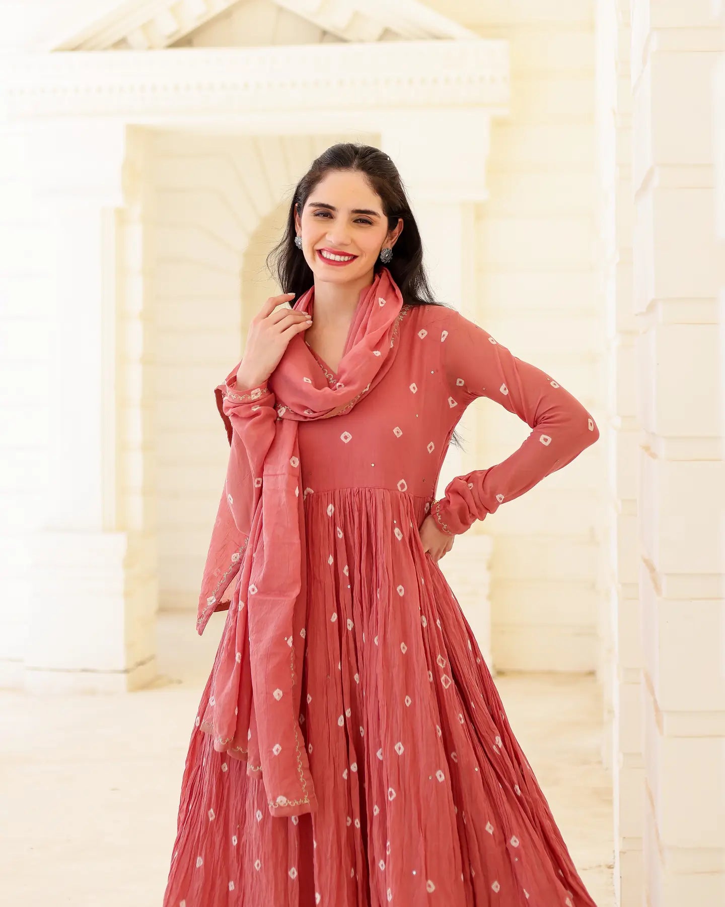 Dusty Rose Cotton Mulmul Bandhani Suit Set with Aari Zari Work - AS-TTME-29 (7)