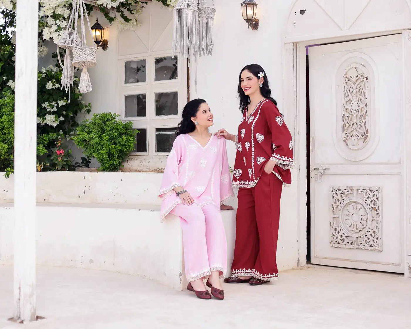 Aarzoo Red Cotton Satin Aari Embroidered Kurta Palazzo Set - AS-TTME-2 (1)