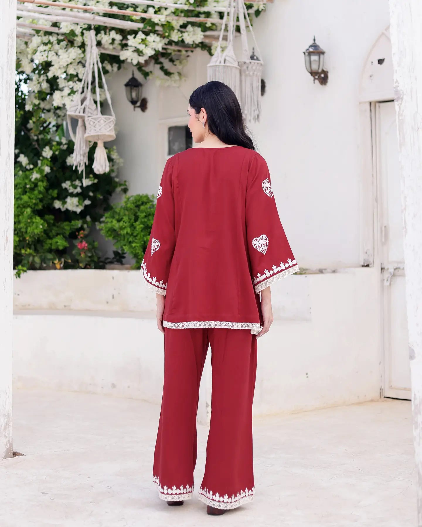 Aarzoo Red Cotton Satin Aari Embroidered Kurta Palazzo Set - AS-TTME-2 (2)