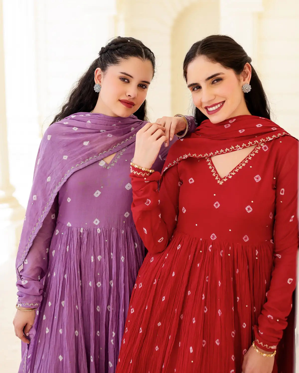 Lilac Noor Cotton Mulmul Bandhani Suit Set with Aari Zari Embroidery - AS-TTME-30 (1)