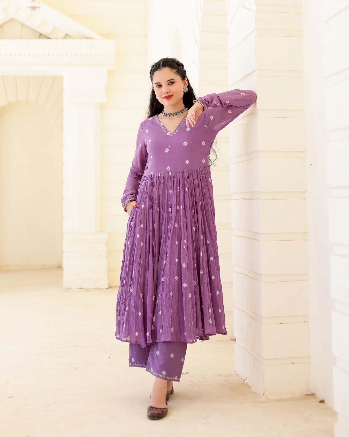 Lilac Noor Cotton Mulmul Bandhani Suit Set with Aari Zari Embroidery - AS-TTME-30 (3)