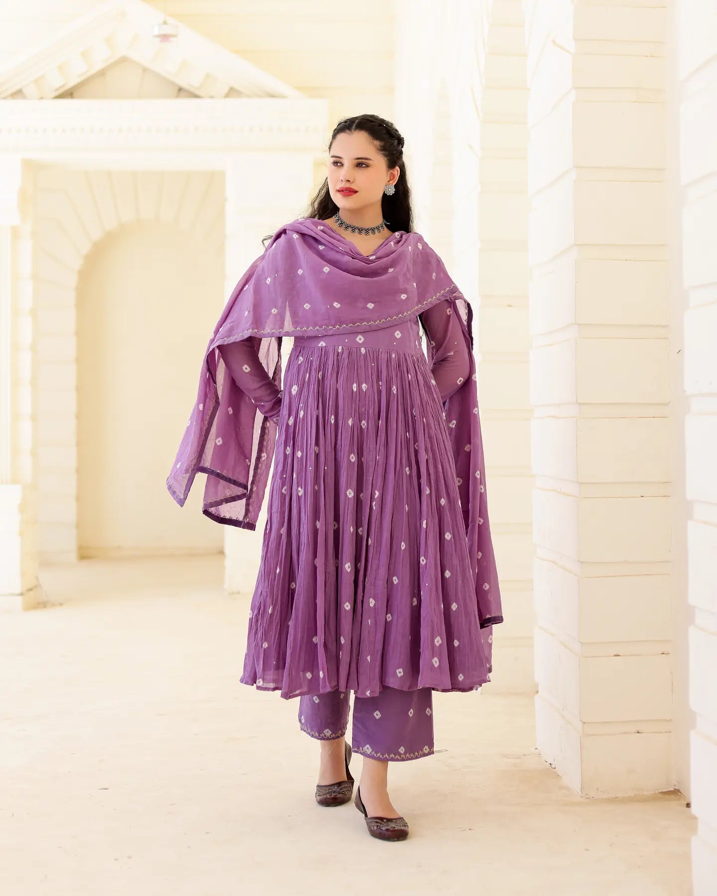 Lilac Noor Cotton Mulmul Bandhani Suit Set with Aari Zari Embroidery - AS-TTME-30 (6)
