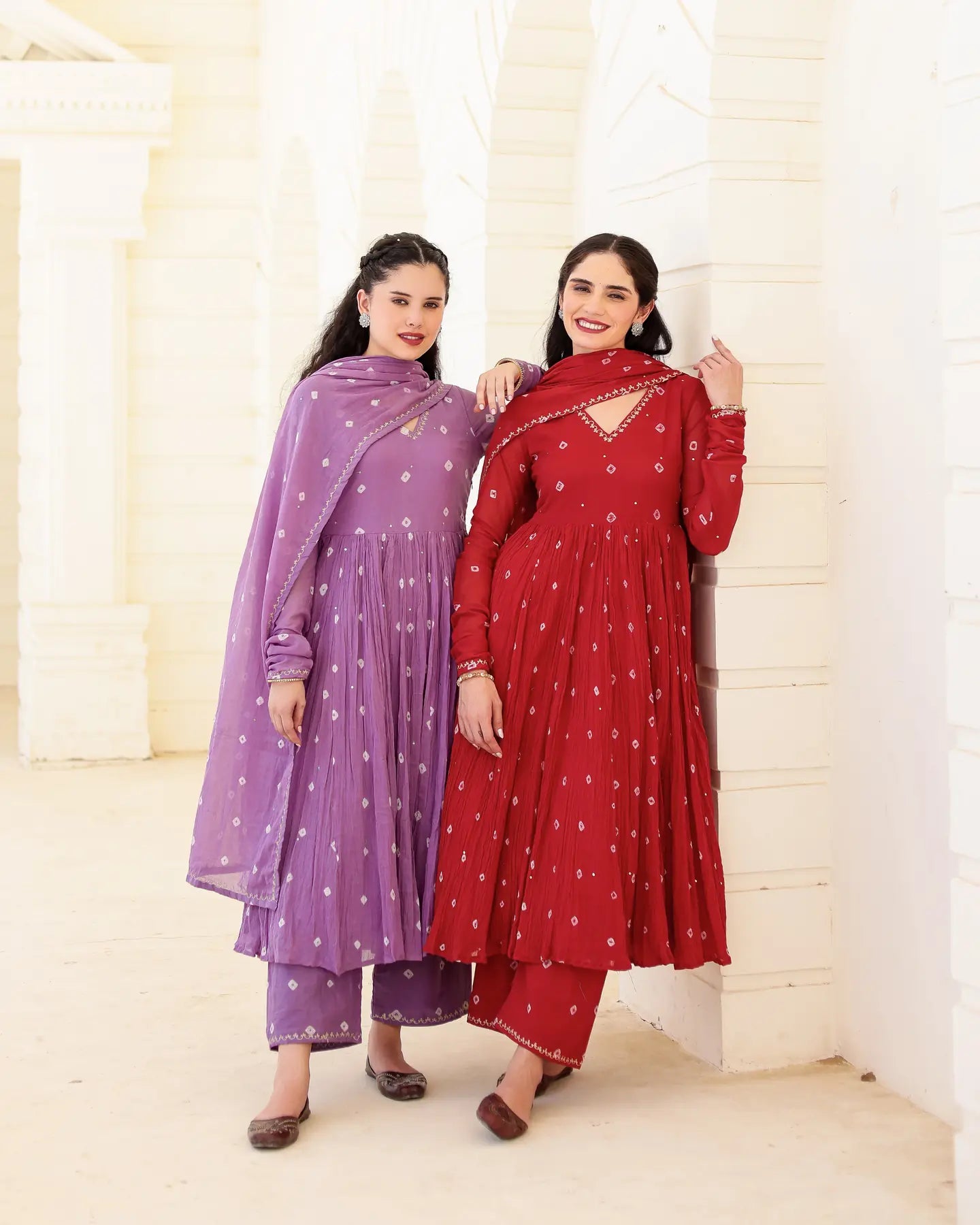 Ruhani Crimson Cotton Mulmul Bandhani Suit Set with Aari Zari Embroidery - AS-TTME-31 (2)