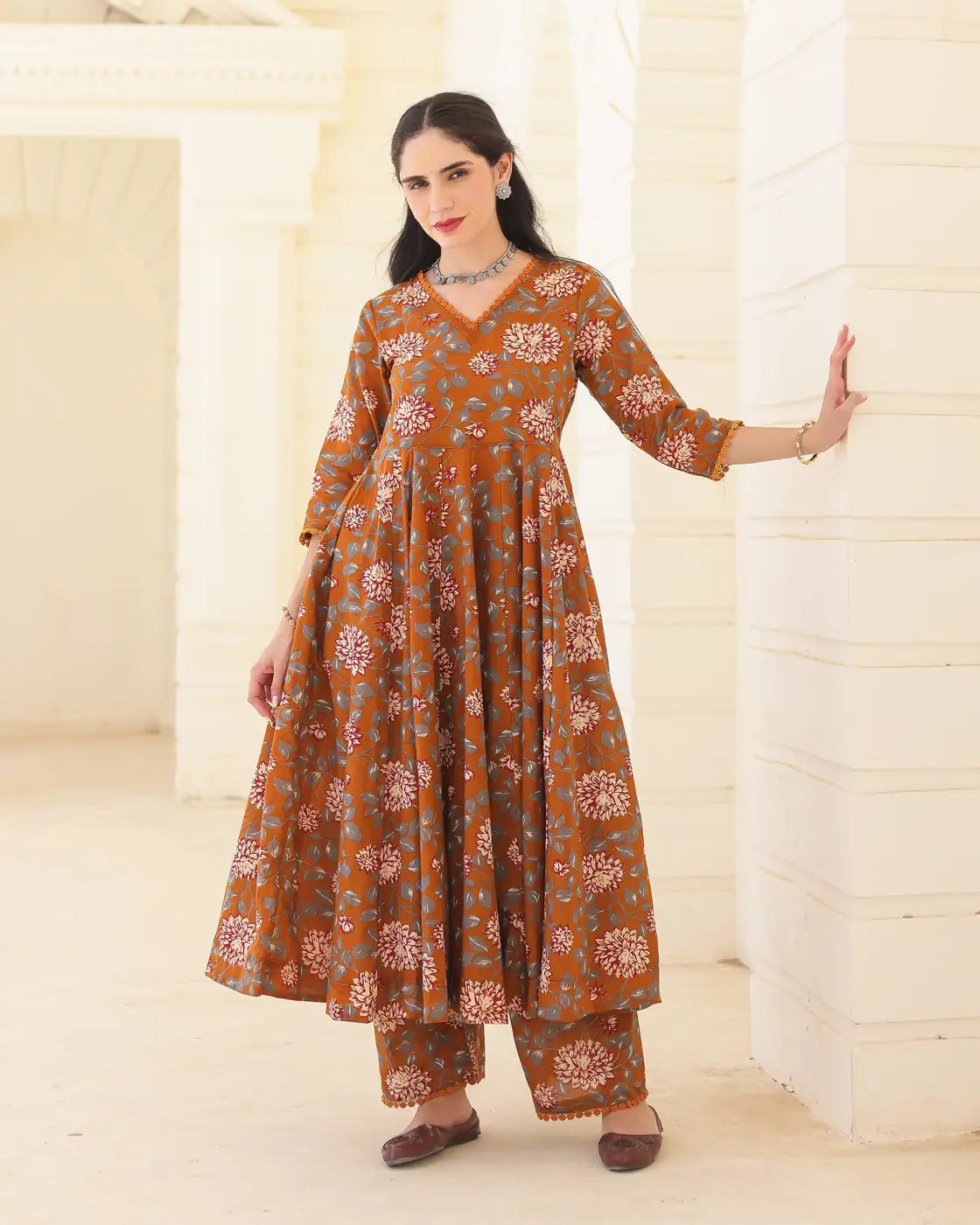 Amber Handblock Cotton Floral Anarkali Suit Set with Doriya Dupatta - AS-TTME-32 (3)