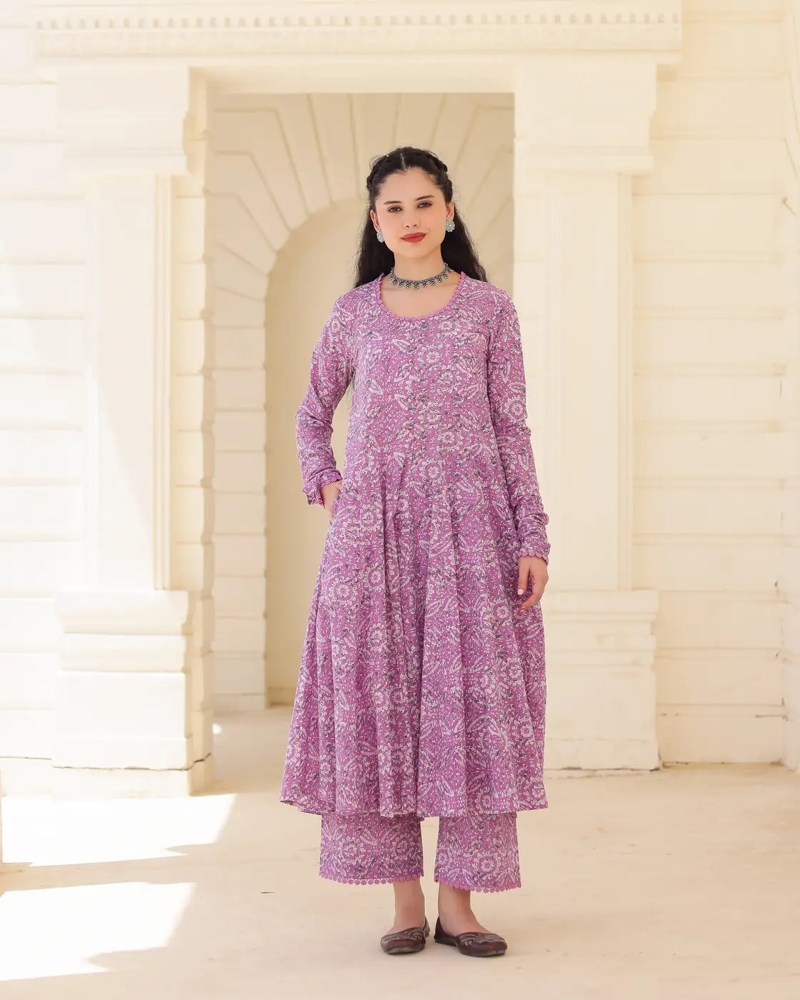 Handblock Lavender heritage Cotton Suit Set with Kota Doria Dupatta - AS-TTME-37 (3)