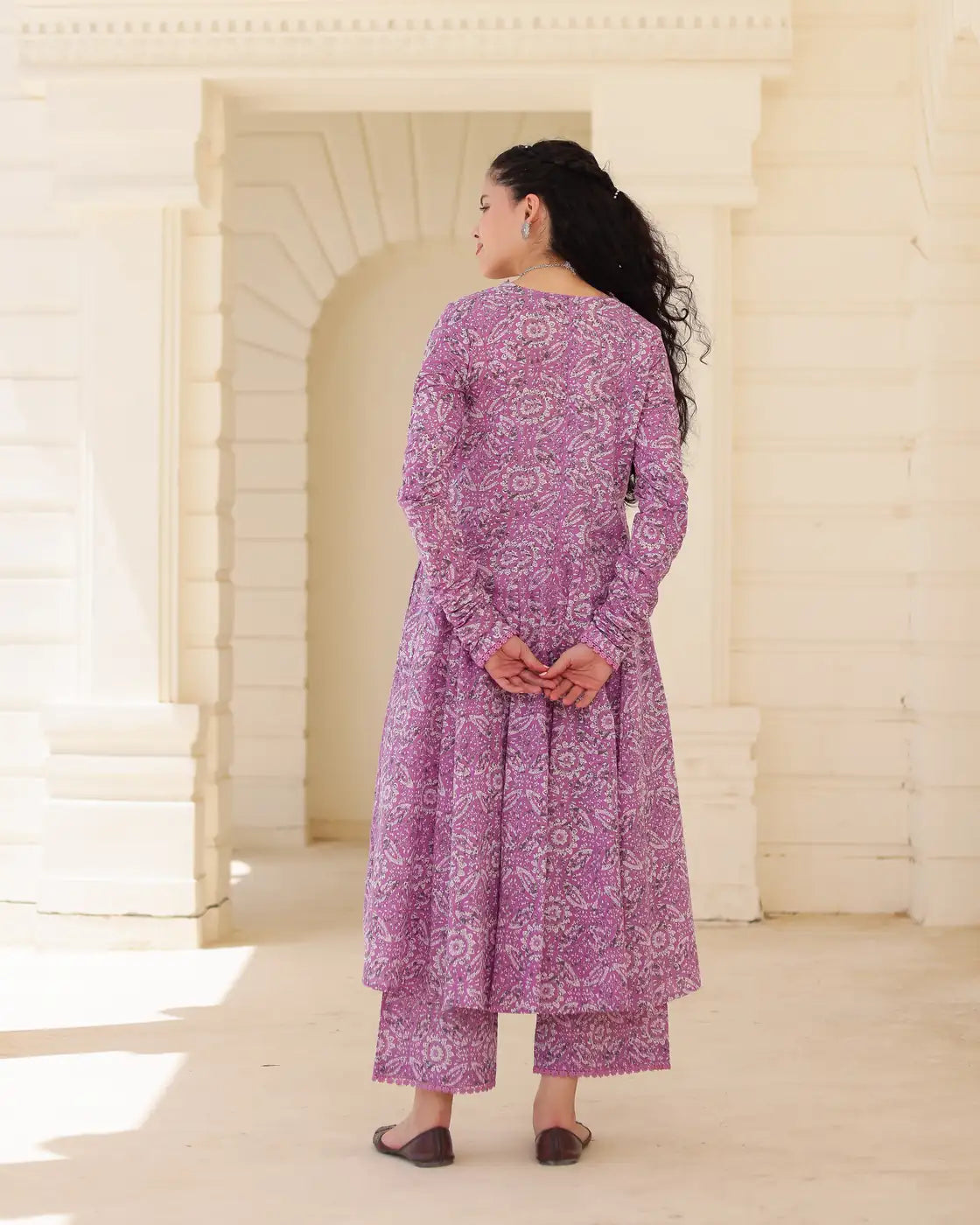 Handblock Lavender heritage Cotton Suit Set with Kota Doria Dupatta - AS-TTME-37 (4)
