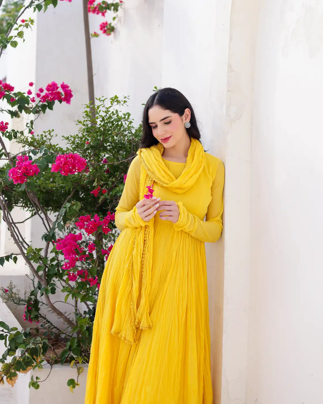 Abeer Yellow Cotton Mulmul Anarkali Dress with Taari Embroidered Dupatta - AS-TTME-4 (1)