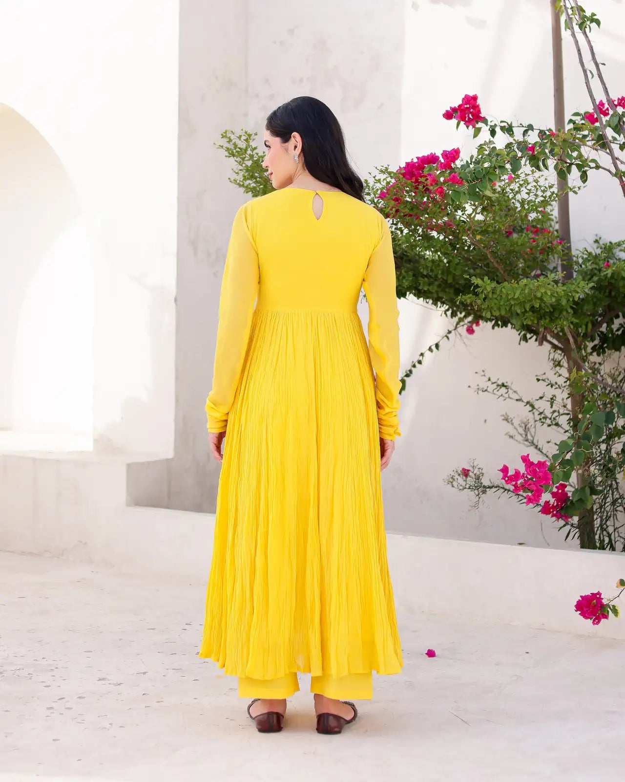 Abeer Yellow Cotton Mulmul Anarkali Dress with Taari Embroidered Dupatta - AS-TTME-4 (2)