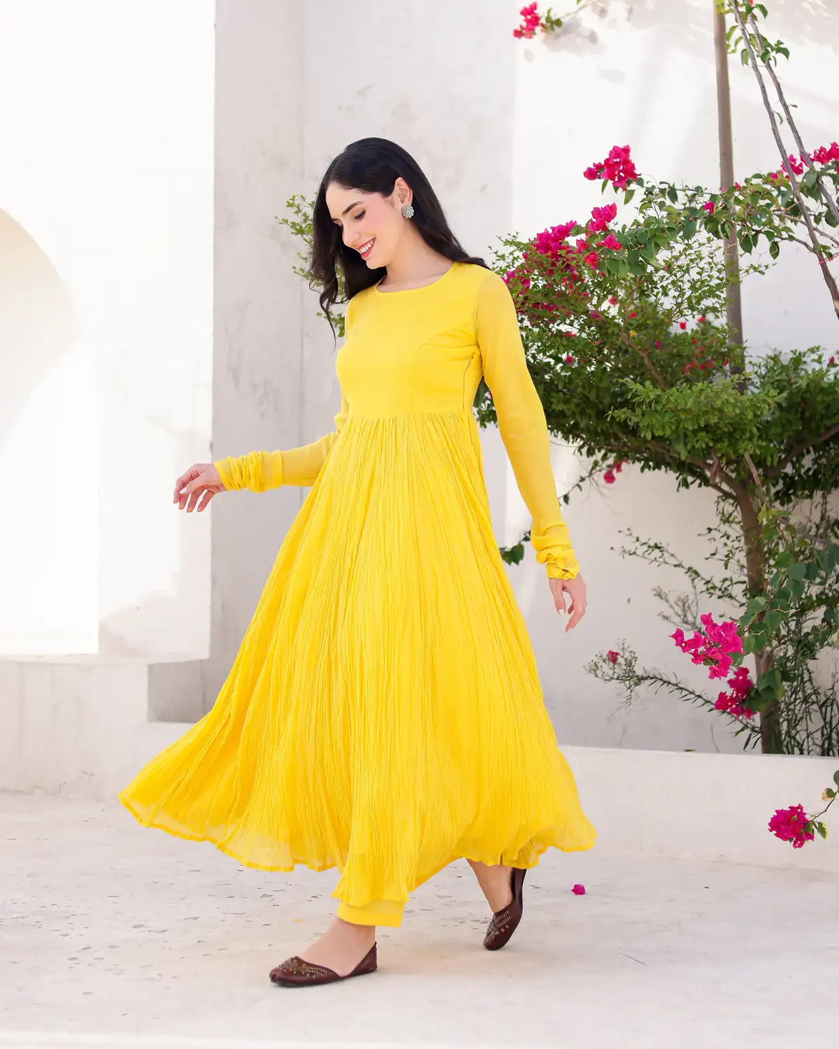 Abeer Yellow Cotton Mulmul Anarkali Dress with Taari Embroidered Dupatta - AS-TTME-4 (3)