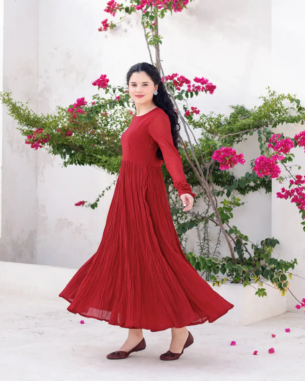 Mehraya Maroon Cotton Mulmul Anarkali Dress with Draped Dupatta - AS-TTME-5 (4)